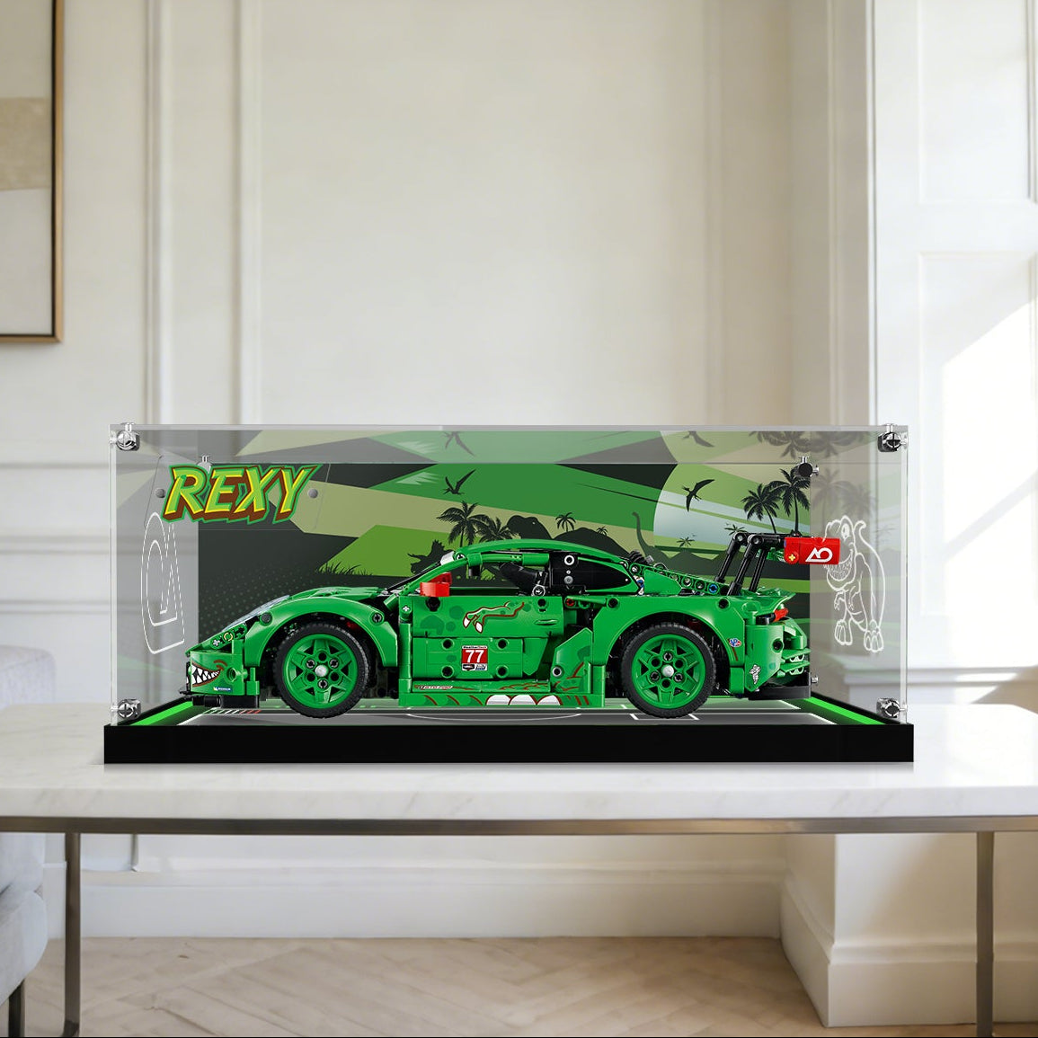 LED Light Acrylic Display Case for LEGO® Technic™ 42224 Porsche 911 GT3 R REXY AO Racing Car (LEGO® Set Not Included).