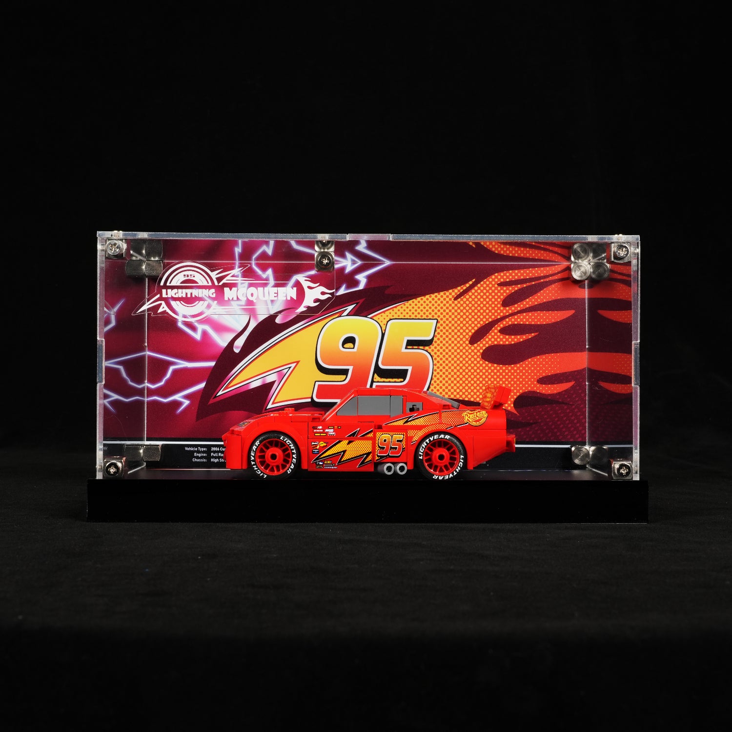LED Light Acrylic Display Case for LEGO® Disney™ 77255 Lightning McQueen (LEGO® Set Not Included).