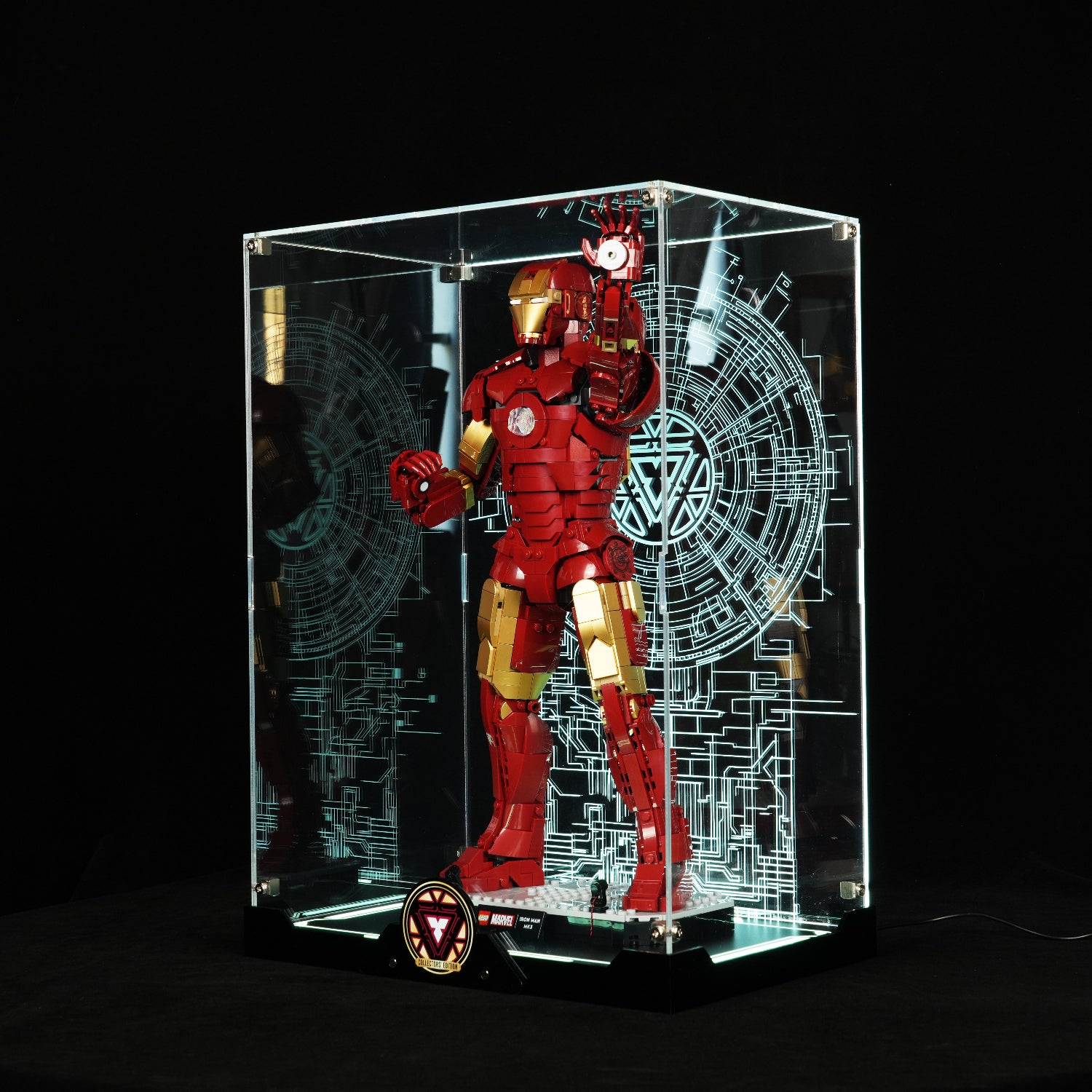 LED Light Acrylic Display Case for LEGO® Marvel™ 76344 Iron Man Mark 3 Collectors' Edition (LEGO® Set Not Included).