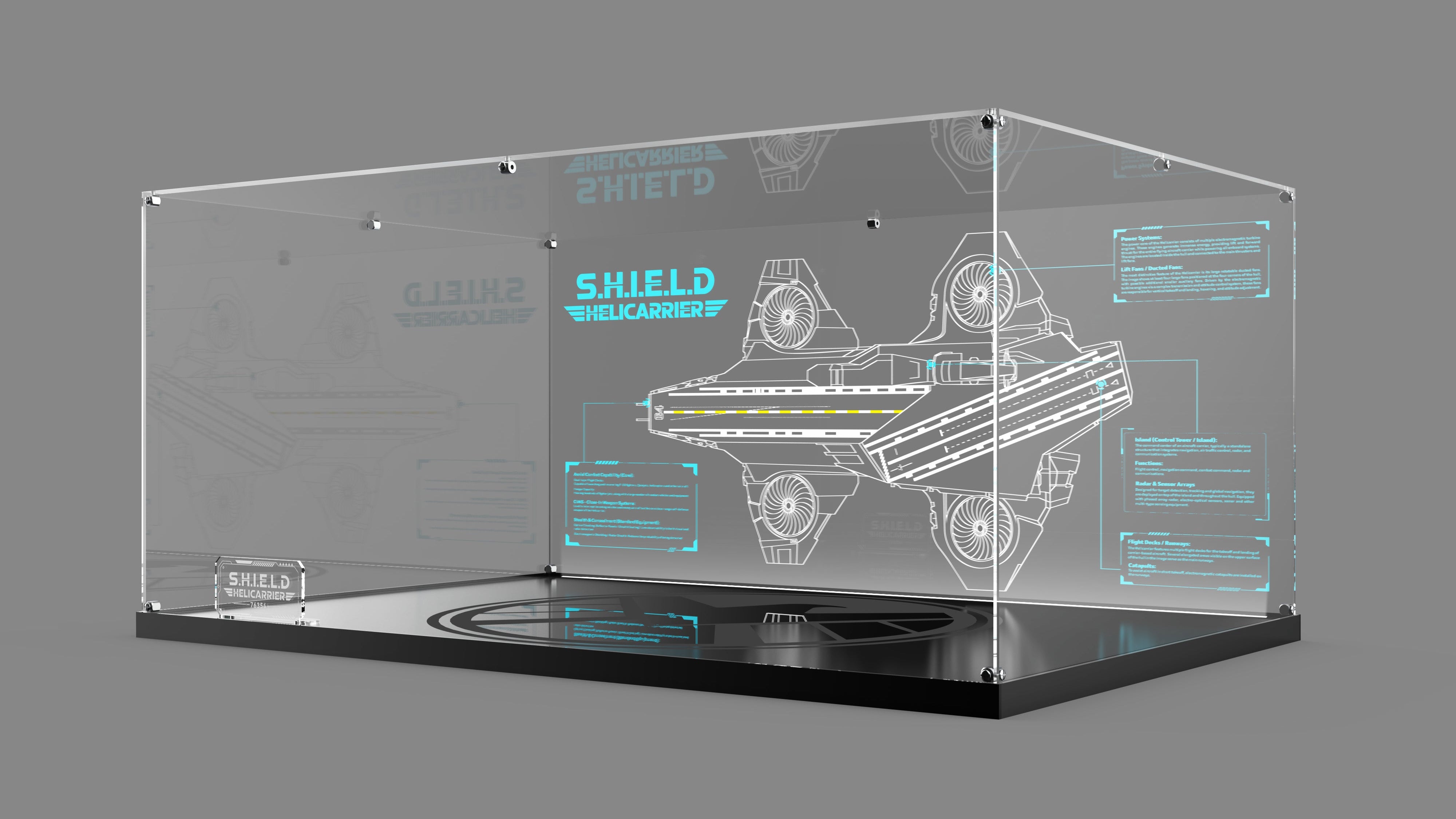 LED Light Acrylic Display Case for LEGO® Marvel 76354 S.H.I.E.L.D. Helicarrier (LEGO® Set Not Included).
