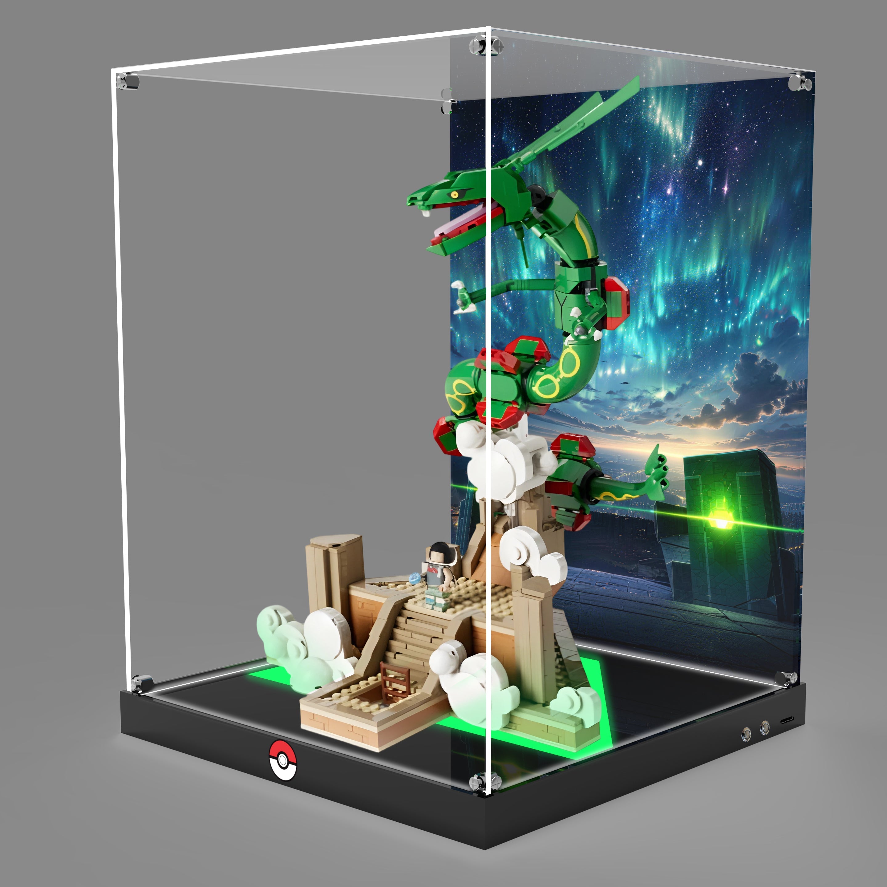 LED Light Acrylic Display Case for LEGO® Pokémon 72168 Rayquaza (LEGO® Set NOT Include)