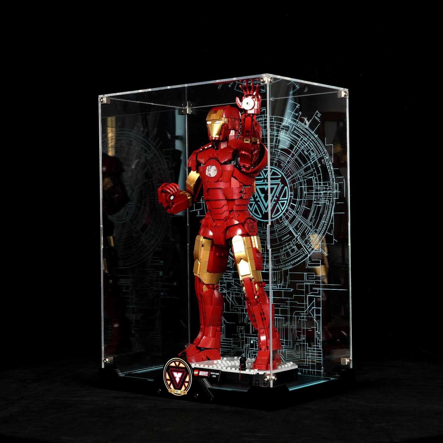 LED Light Acrylic Display Case for LEGO® Marvel™ 76344 Iron Man Mark 3 Collectors' Edition (LEGO® Set Not Included).