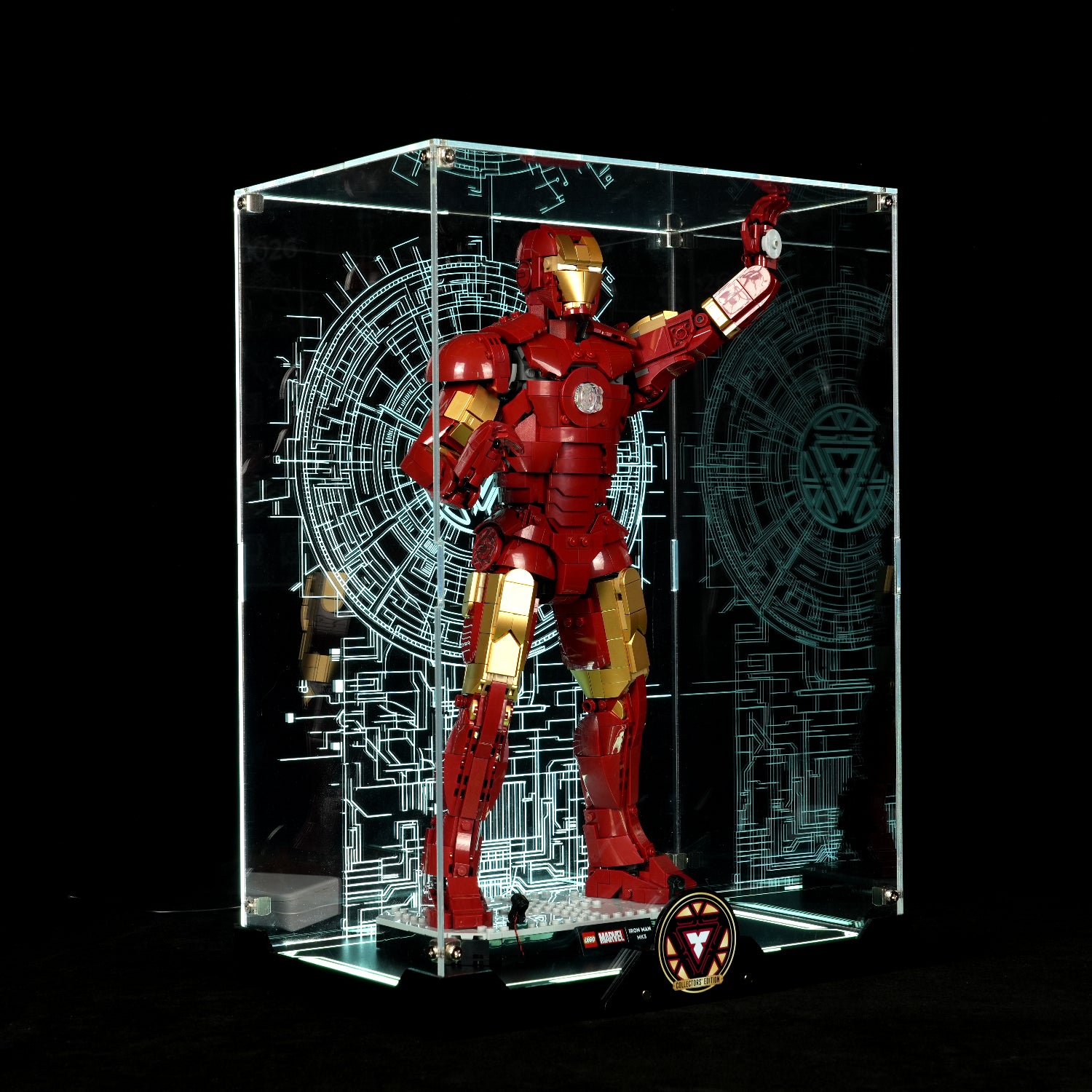 LED Light Acrylic Display Case for LEGO® Marvel™ 76344 Iron Man Mark 3 Collectors' Edition (LEGO® Set Not Included).