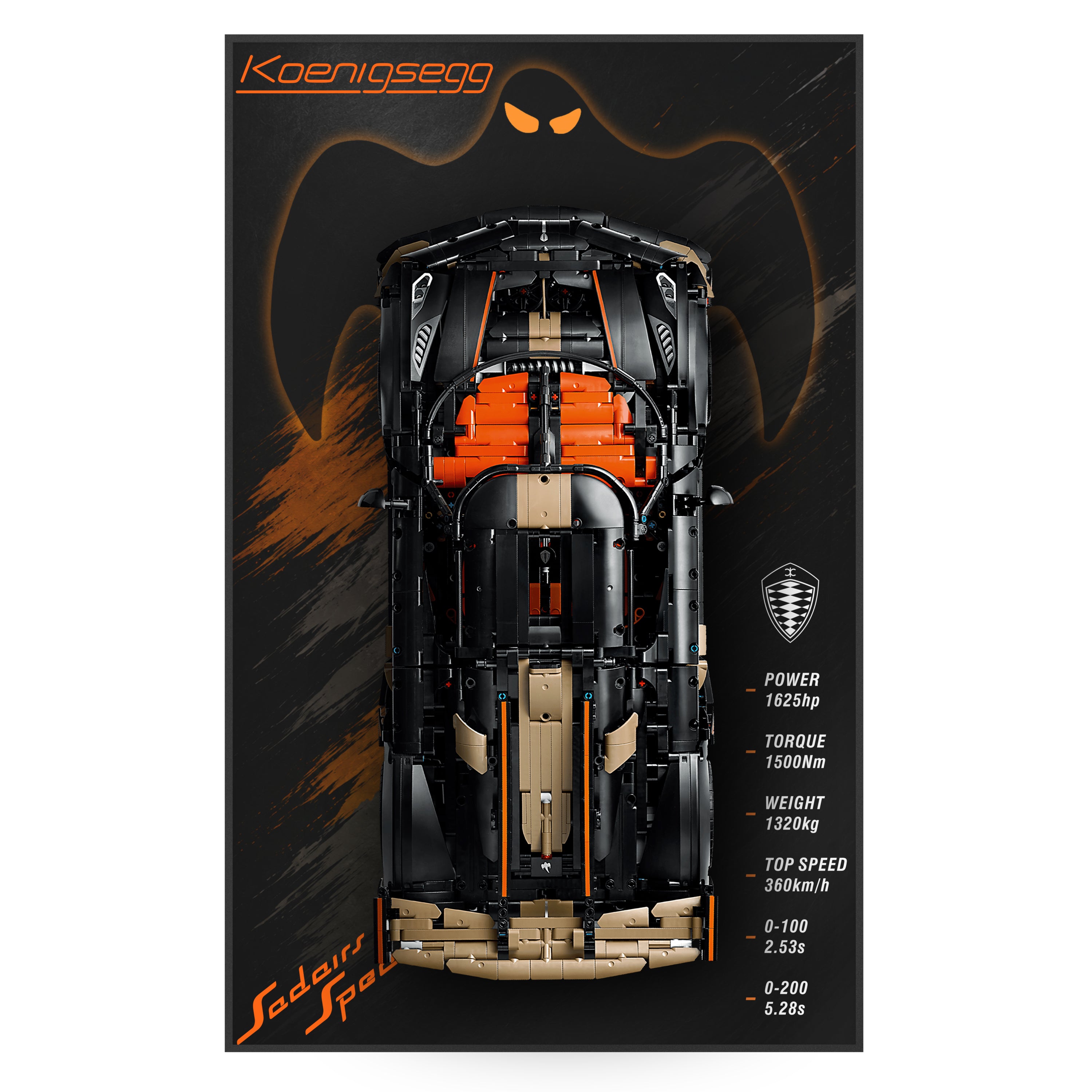 Acrylic Display Wall Mount for Technic 42232 Koenigsegg Sadair's Spear Megacar (LEGO® Set Not Included).