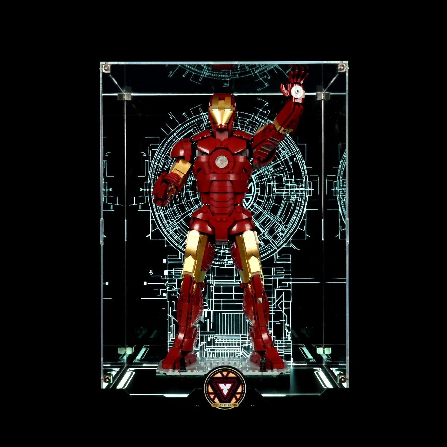 LED Light Acrylic Display Case for LEGO® Marvel™ 76344 Iron Man Mark 3 Collectors' Edition (LEGO® Set Not Included).