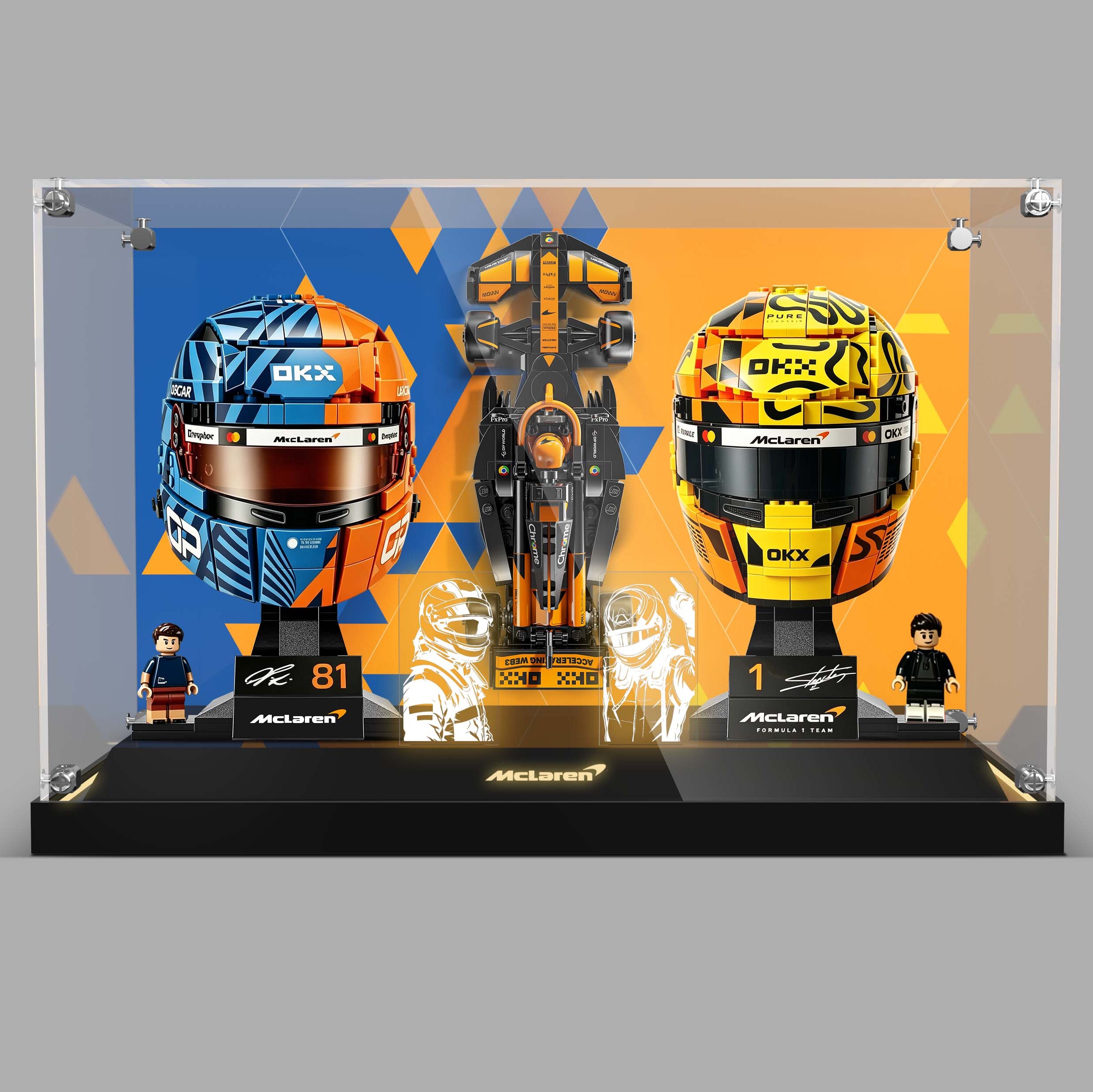 LED Light Acrylic Display Case for LEGO® Editions 43017 Oscar Piastri & 43023 Lando Norris McLaren F1® Team Helmet (LEGO® Set NOT Include)