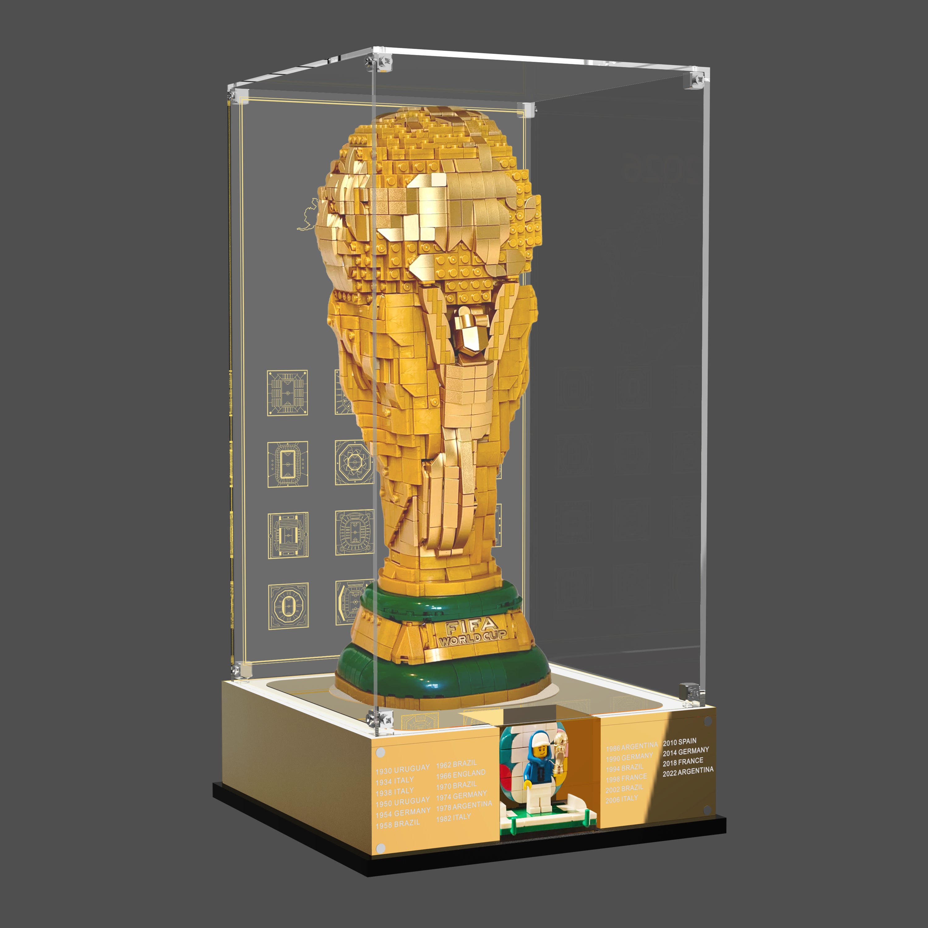 LED Light Acrylic Display Case for LEGO® Editions 43020 / 43019 Soccer Ball / FIFA World Cup™ Official Trophy (LEGO® Set Not Included).
