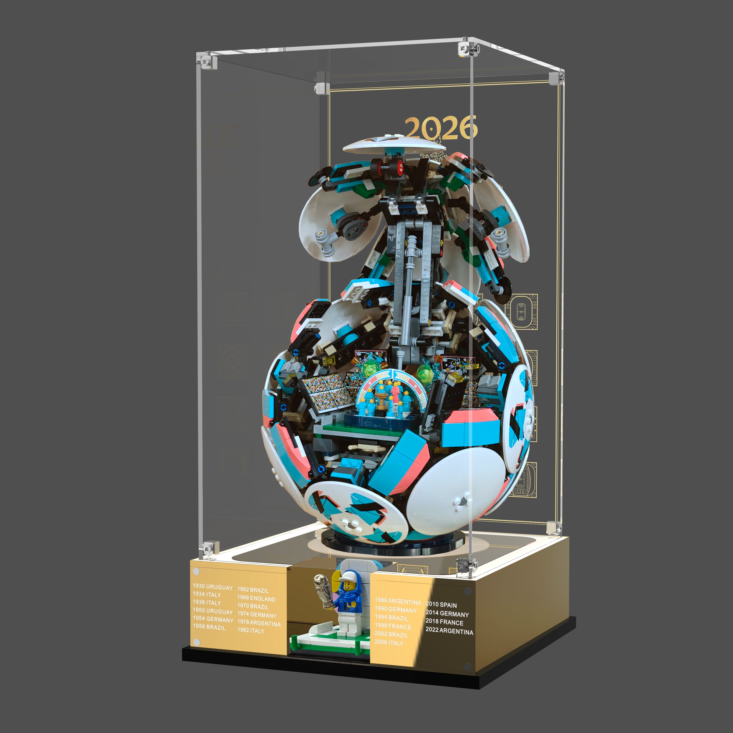 LED Light Acrylic Display Case for LEGO® Editions 43020 / 43019 Soccer Ball / FIFA World Cup™ Official Trophy (LEGO® Set Not Included).