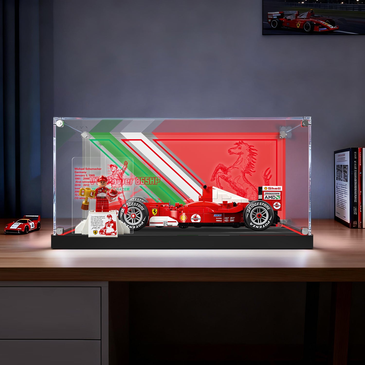 LED Light Acrylic Display Case for LEGO® Icons 11375 Ferrari F2004 F1 Car & Michael Schumacher (LEGO® Set NOT Include)