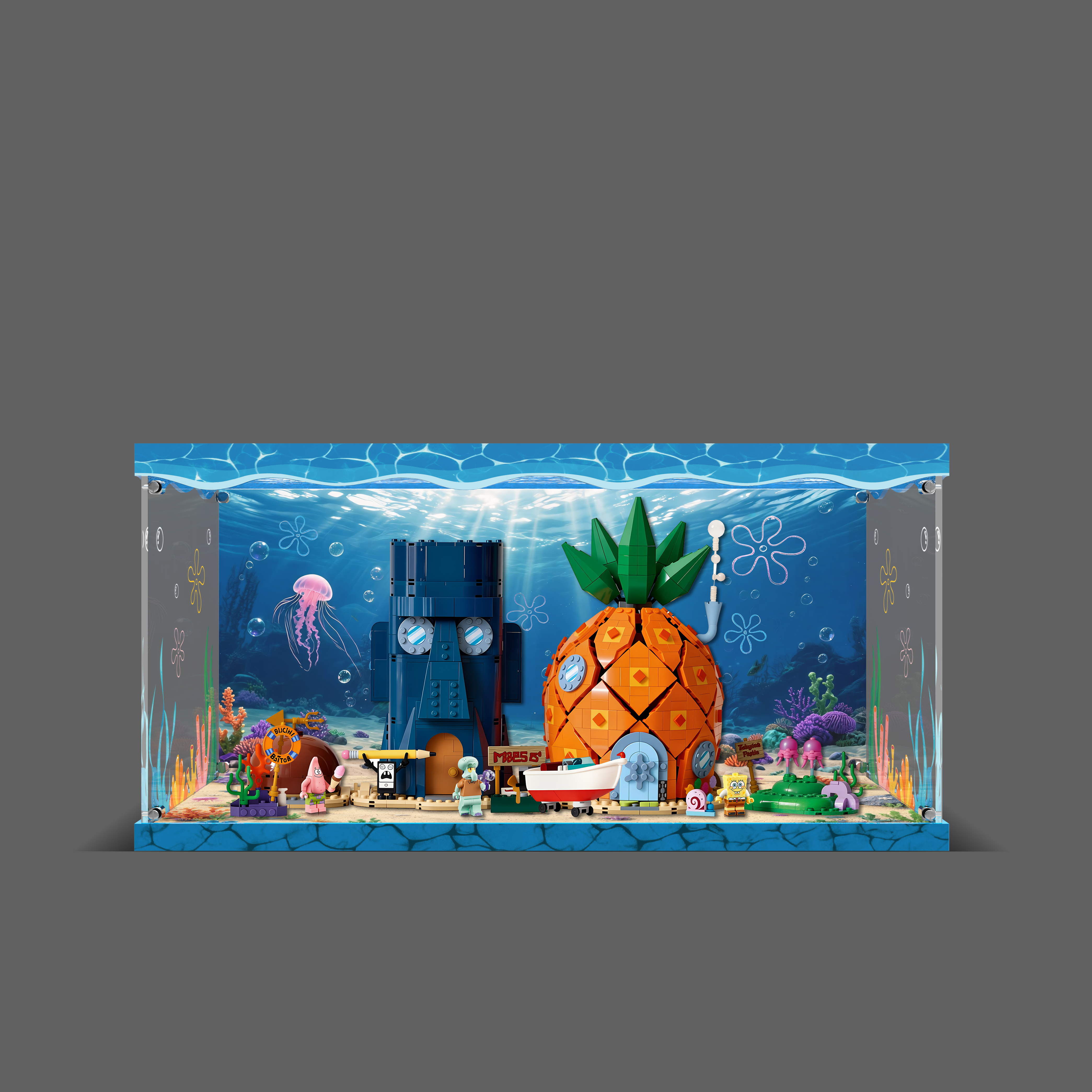 LED Light Acrylic Display Case for LEGO® Icons 11386 SpongeBob SquarePants: Bikini Bottom (LEGO® Set Not Included).