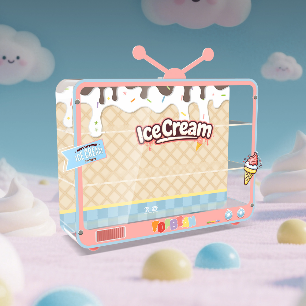 Acrylic TV-Style Frame for POP MART® BEAN "Ice Cream Series Figures" (Model Not Included)