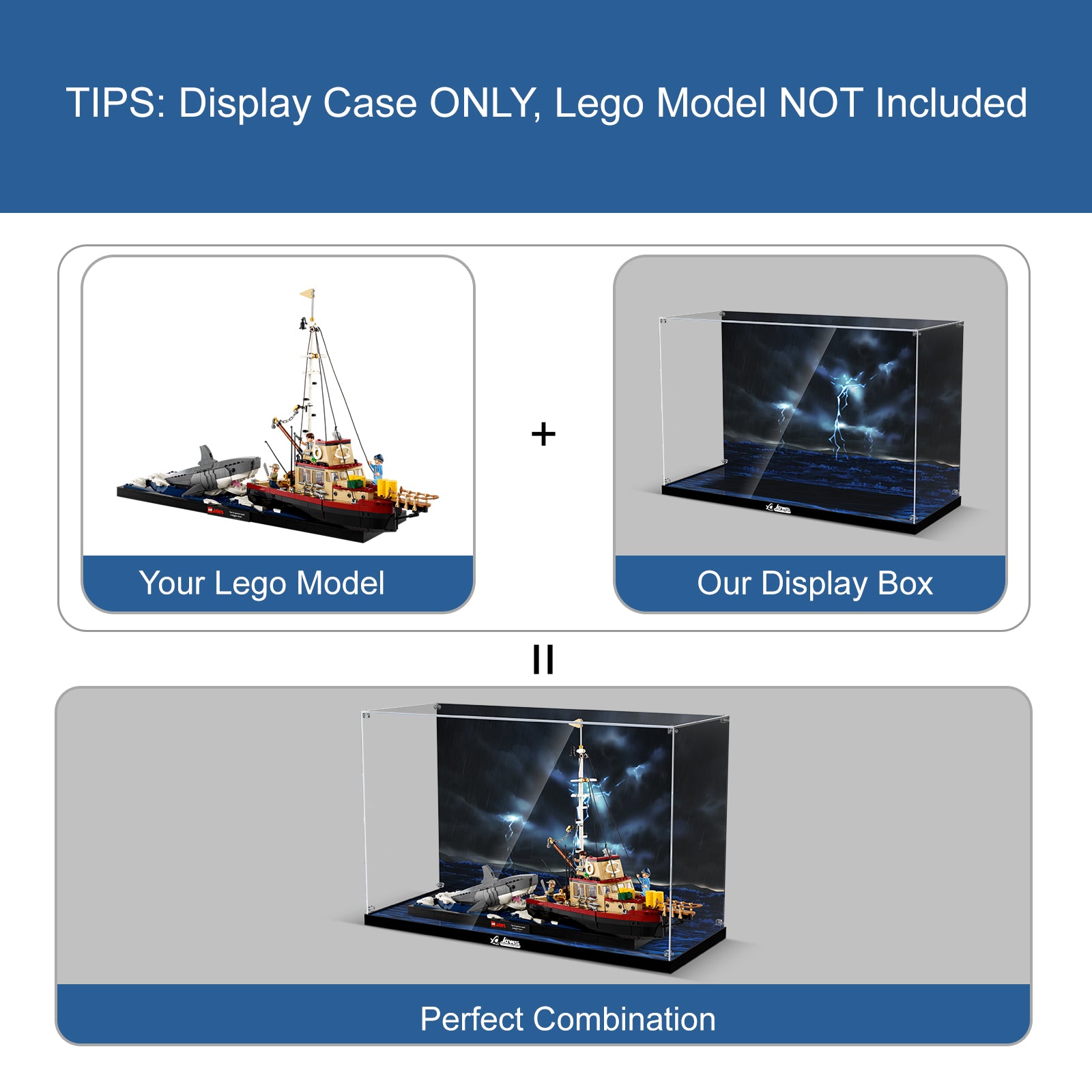 Acrylic Display Case for Lego Ideas 21350 Jaws (Box Only, No Model)