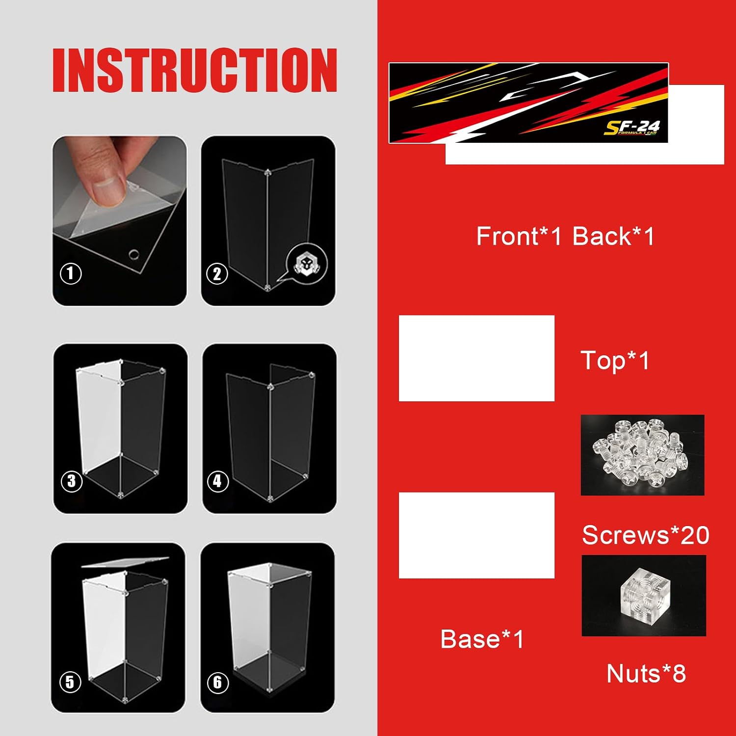 Acrylic Display Case for LEGO® Technic™ 42207 Ferrari SF-24 F1 Car(LEGO® Set Not Included).
