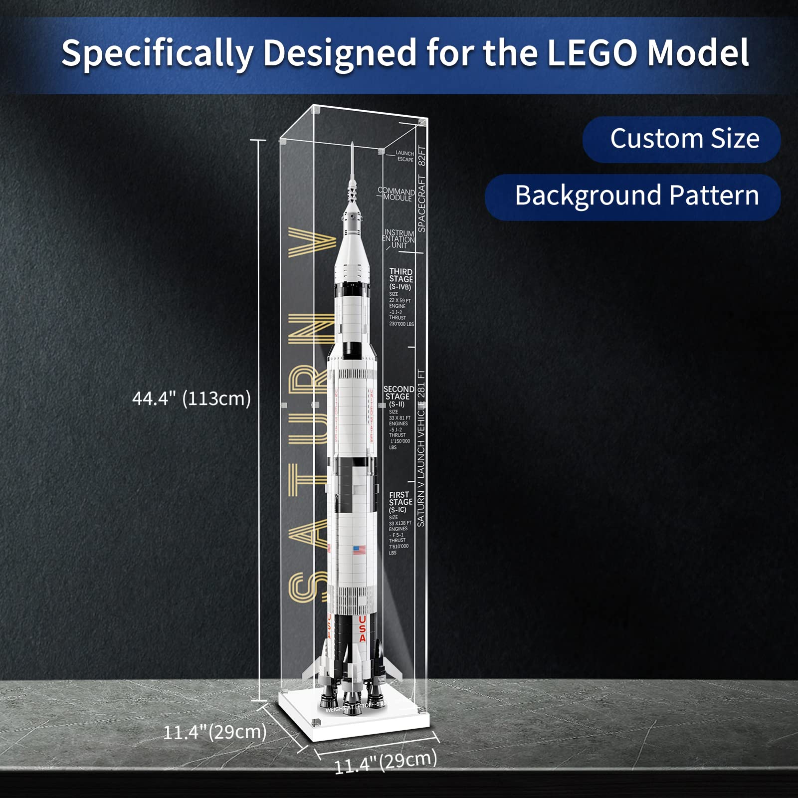 Acrylic Display Case for LEGO® Ideas 92176 NASA Apollo Saturn V (LEGO® Set NOT Include)