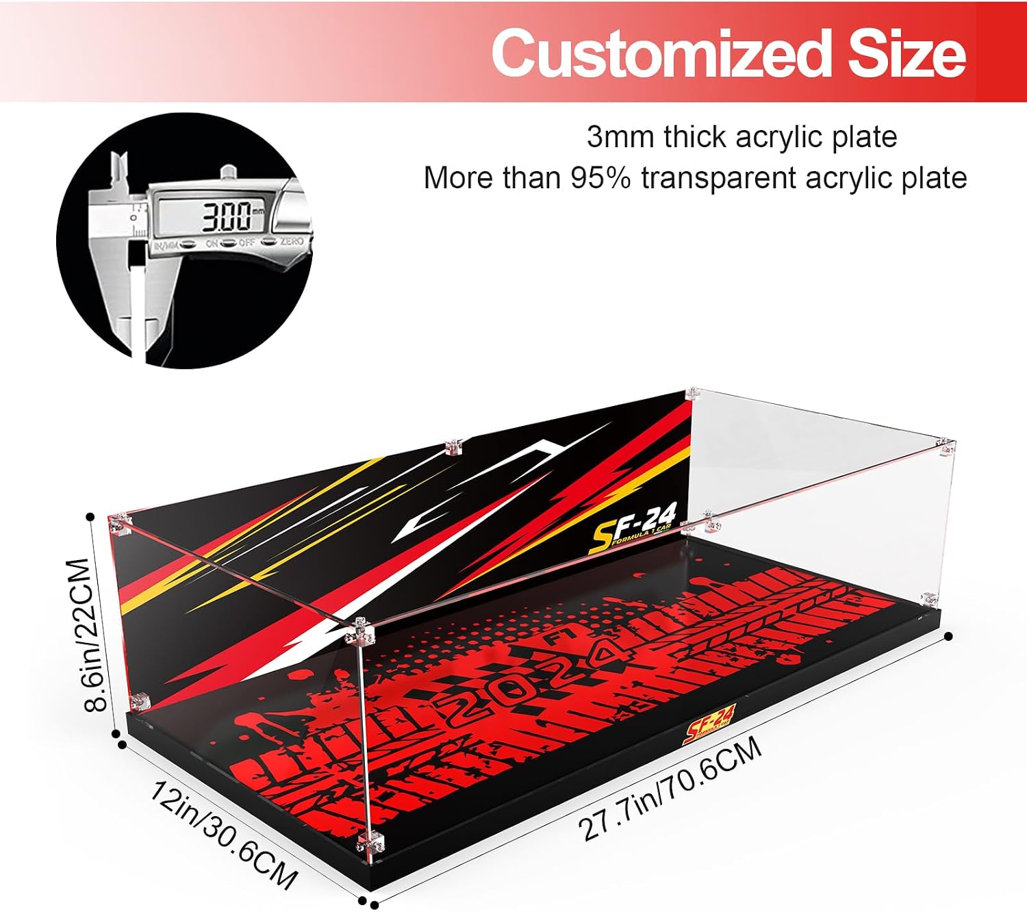 Acrylic Display Case for LEGO® Technic™ 42207 Ferrari SF-24 F1 Car(LEGO® Set Not Included).