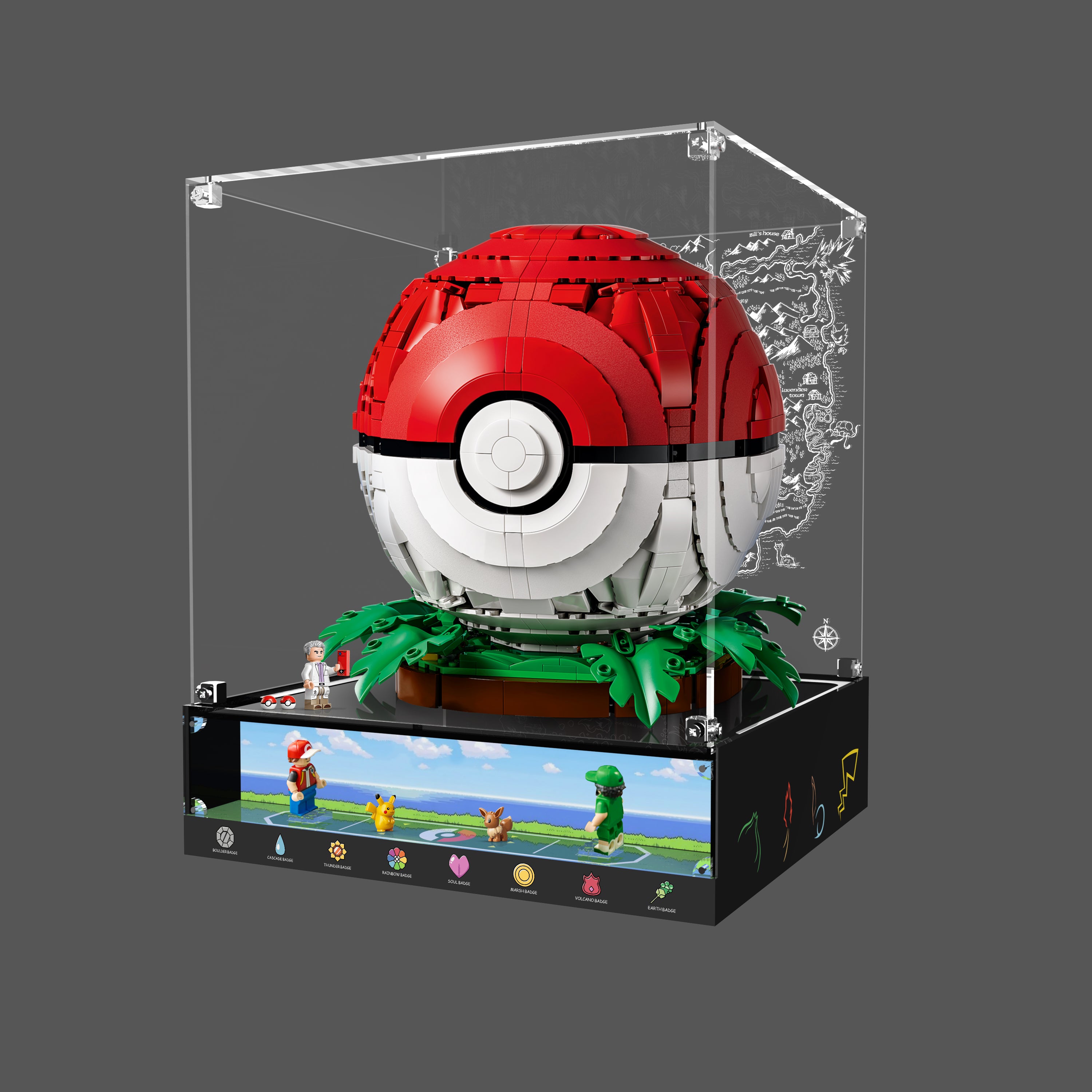 LED Light Acrylic Display Case for LEGO® Pokémon 72154 Iconic Trainer Moments Poké Ball (LEGO® Set Not Included)