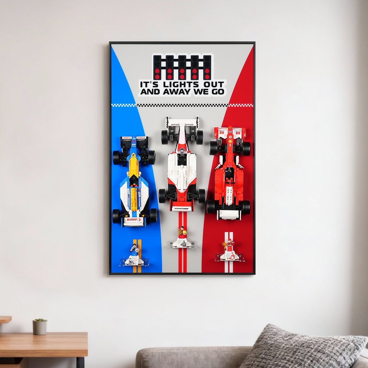 Acrylic Display Wall Mount for LEGO® Icons 10330+10353+11375 - McLaren MP4/4 & Ayrton Senna + Williams Racing FW14B & Nigel Mansell + Ferrari F2004 & Michael Schumacher F1 Car (LEGO® Set NOT Include)