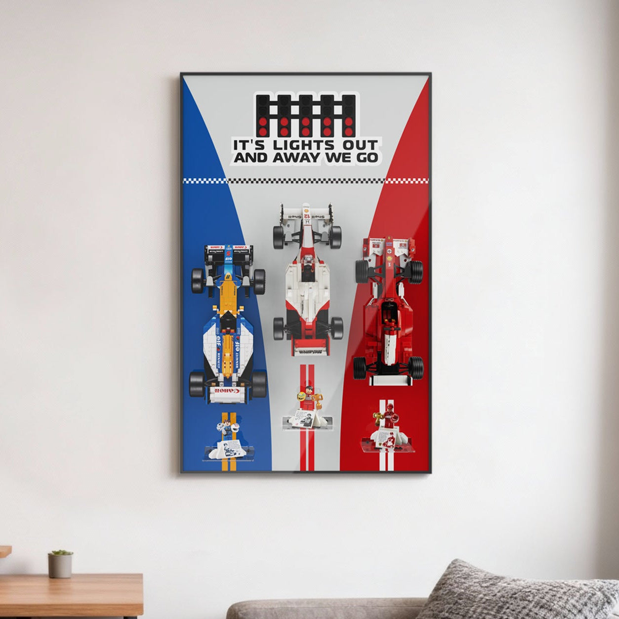 Acrylic Display Wallmount for LEGO® Icons 10330+10353+11375 -McLaren MP4/4 & Ayrton Senna + Williams Racing FW14B & Nigel Mansell + Ferrari F2004 & Michael Schumacher F1 Car (LEGO® Set NOT Include)