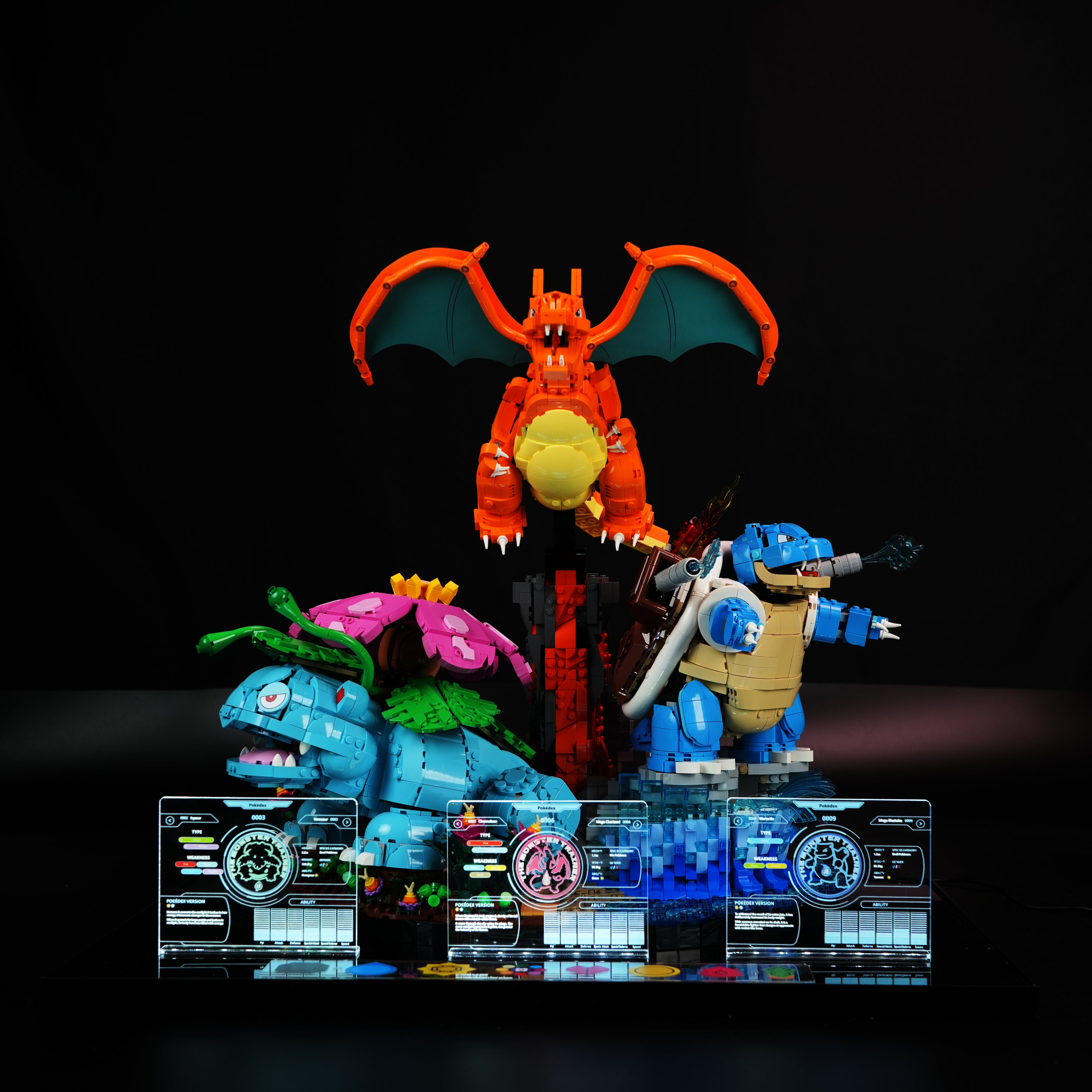 LED Light Acrylic Display Case for LEGO® Pokémon 72153 Venusaur, Charizard and Blastoise (LEGO® Set NOT Include)
