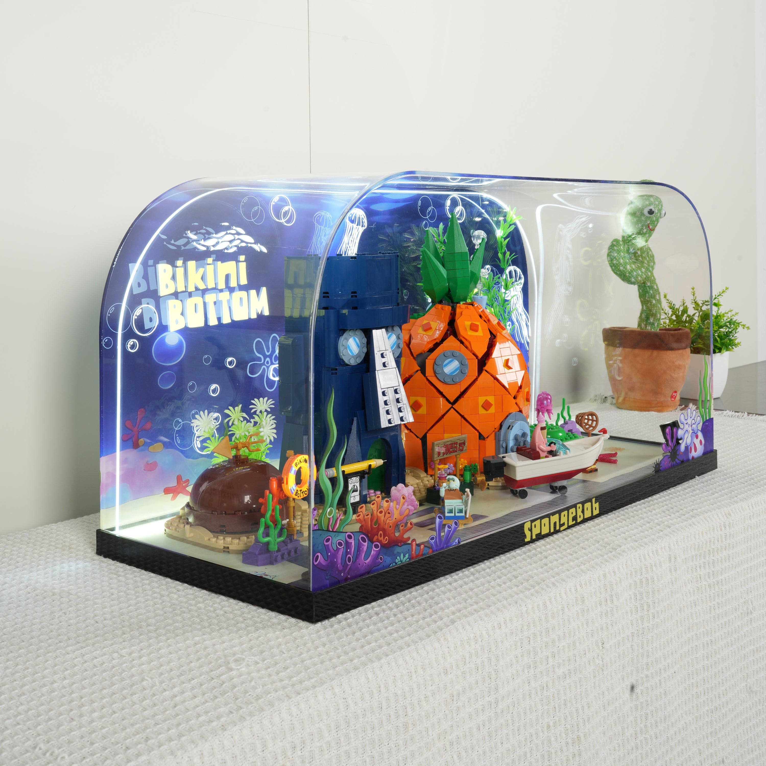 One-Piece Design LED Light Acrylic Display Case for LEGO® Icons 11386 SpongeBob SquarePants™: Bikini Bottom (LEGO® Set Not Included)