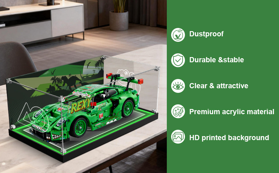 LED Light Acrylic Display Case for LEGO® Technic™ 42224 Porsche 911 GT3 R REXY AO Racing Car (LEGO® Set Not Included).