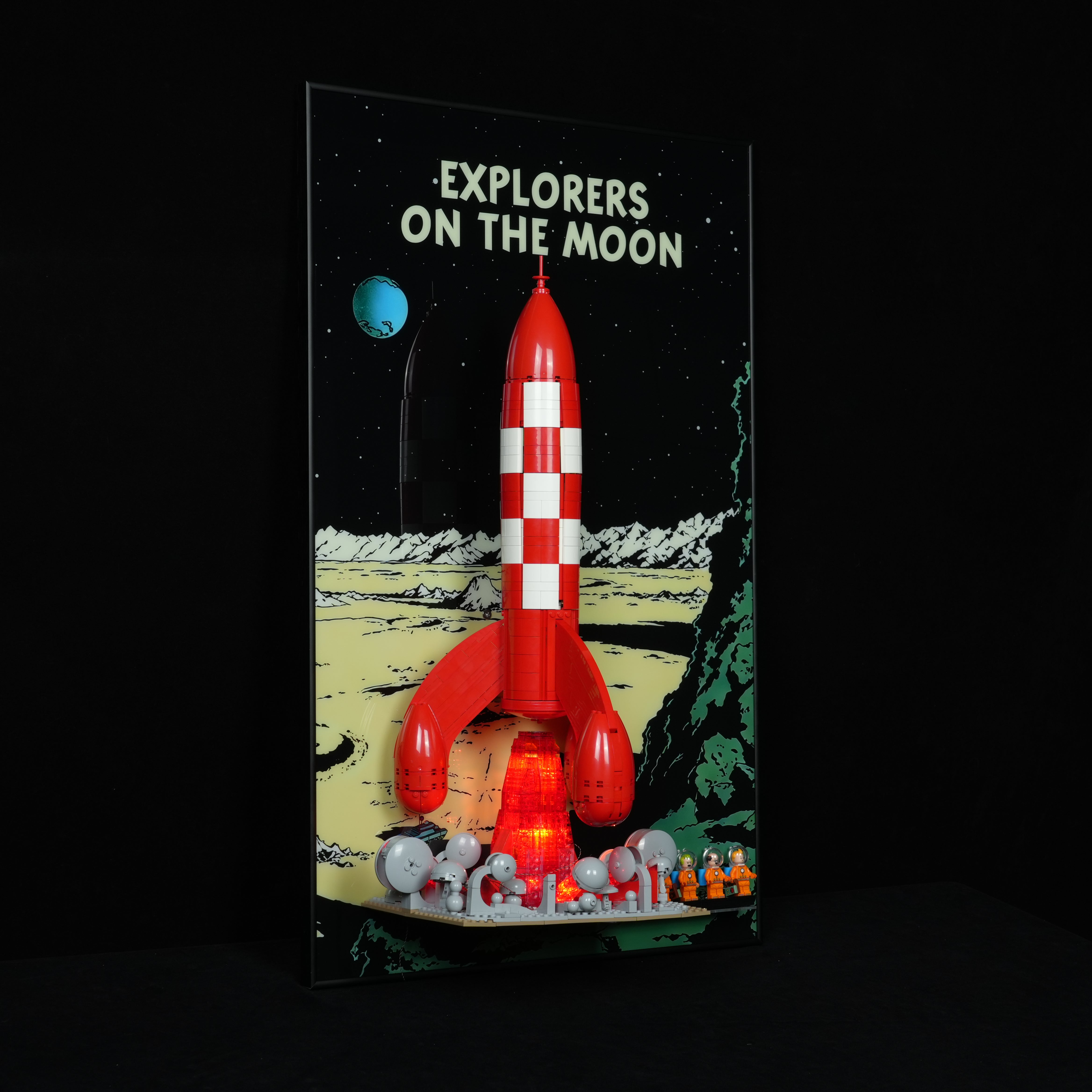 Acrylic Display Wall Mount with Brick Base For LEGO® Ideas 21367 Tintin® Moon Rocket (LEGO® Set NOT Include)