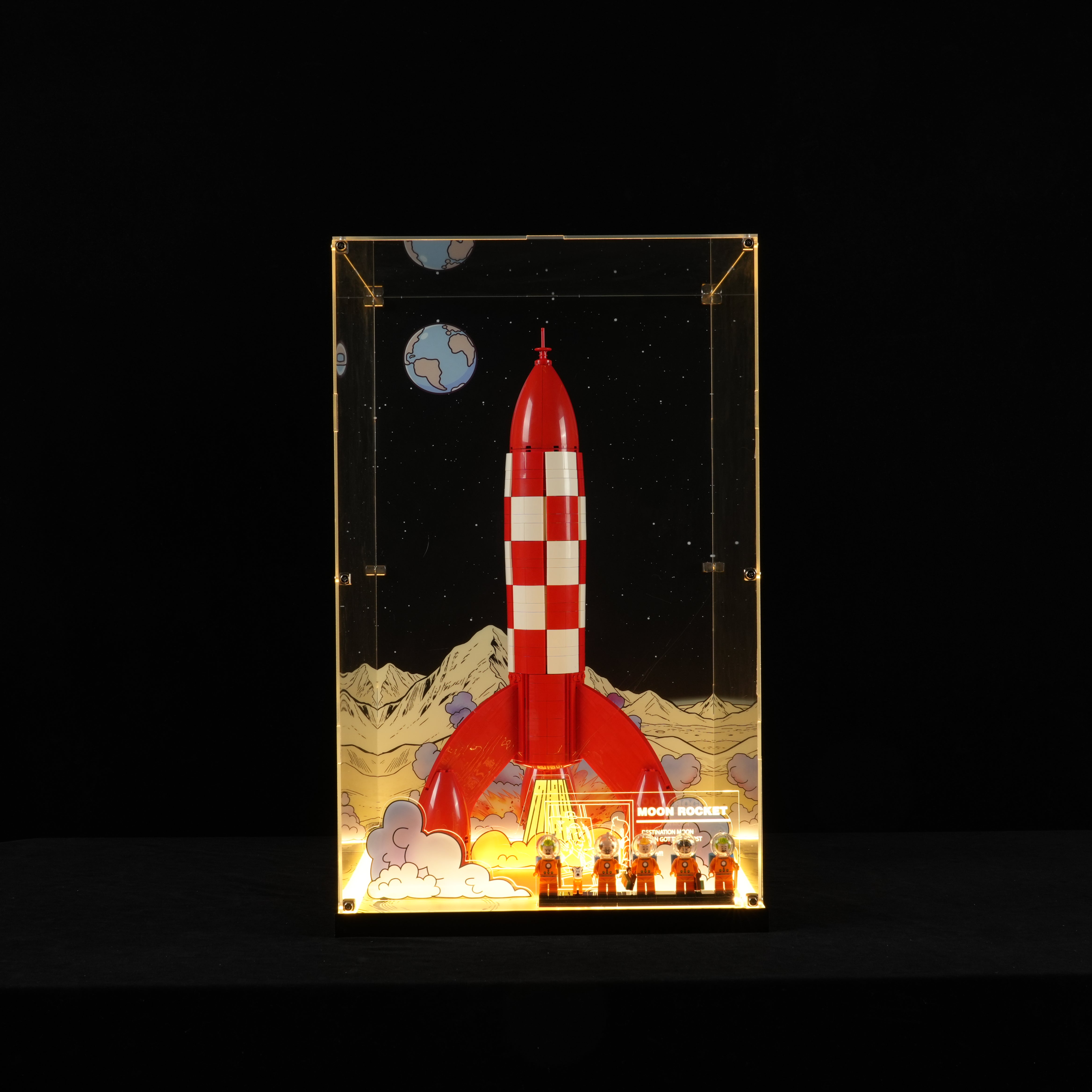 LED Light Acrylic Display Case for LEGO® Ideas 21367 Tintin® Moon Rocket (LEGO® Set NOT Include)