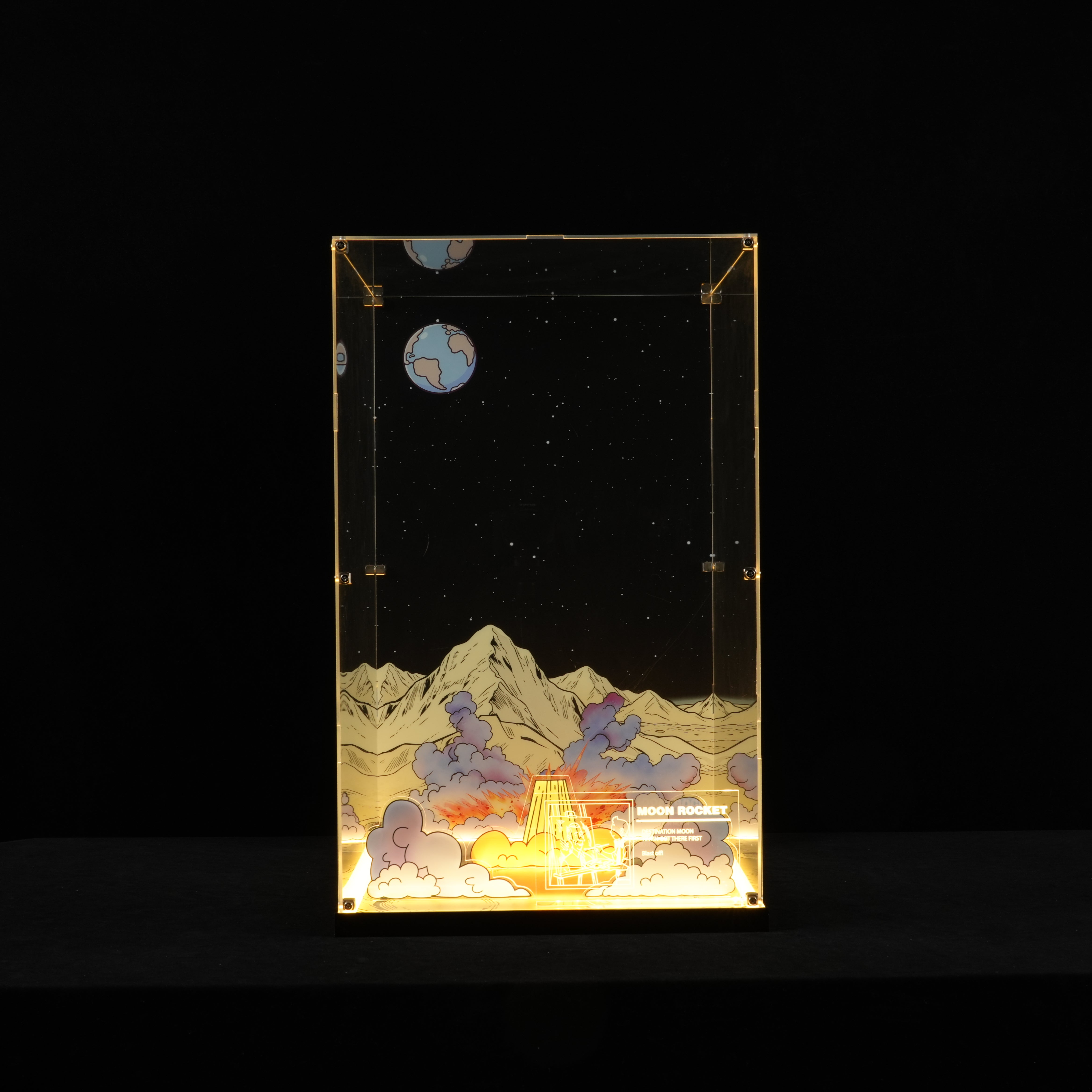 LED Light Acrylic Display Case for LEGO® Ideas 21367 Tintin® Moon Rocket (LEGO® Set NOT Include)