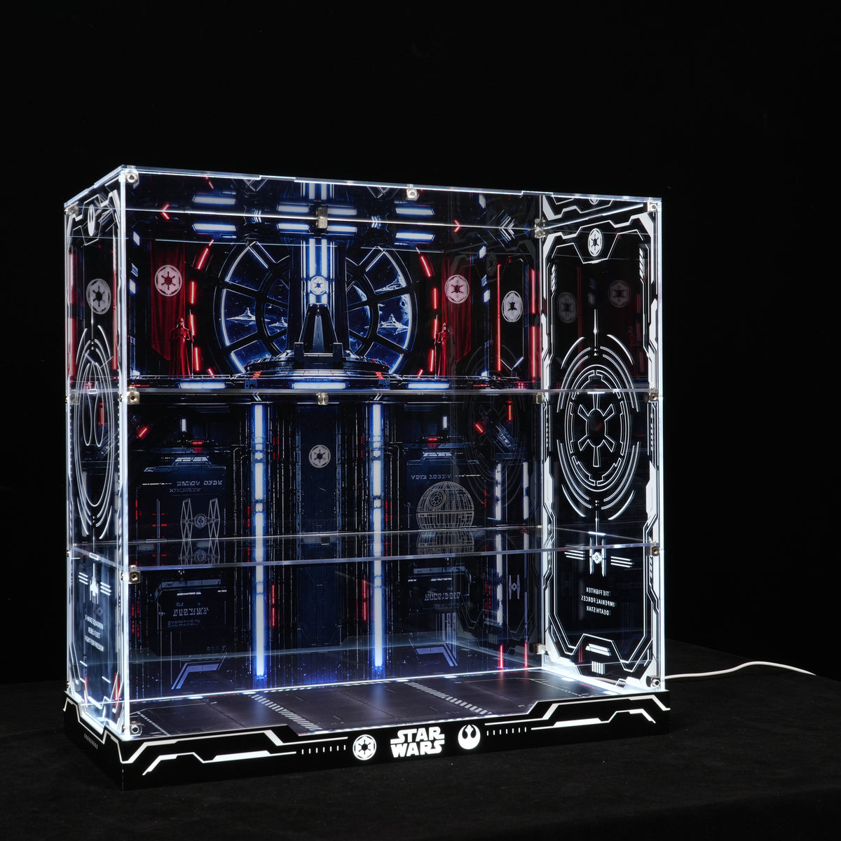 LED Light Acrylic Display Case for LEGO® Star Wars™ 75427 SMART Play™: Throne Room Duel & A-Wing™ & 75421 SMART Play™:Darth Vader's TIE Fighter™ (LEGO® Set Not Included)