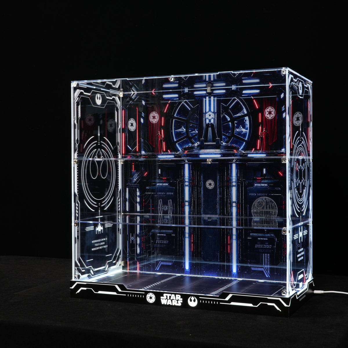 LED Light Acrylic Display Case for LEGO® Star Wars™ 75427 SMART Play™: Throne Room Duel & A-Wing™ & 75421 SMART Play™:Darth Vader's TIE Fighter™ (LEGO® Set Not Included)