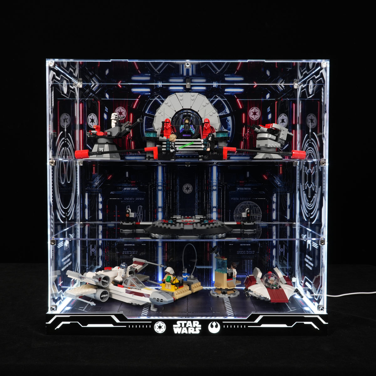 LED Light Acrylic Display Case for LEGO® Star Wars™ 75427 SMART Play™: Throne Room Duel & A-Wing™ & 75421 SMART Play™:Darth Vader's TIE Fighter™ (LEGO® Set Not Included)