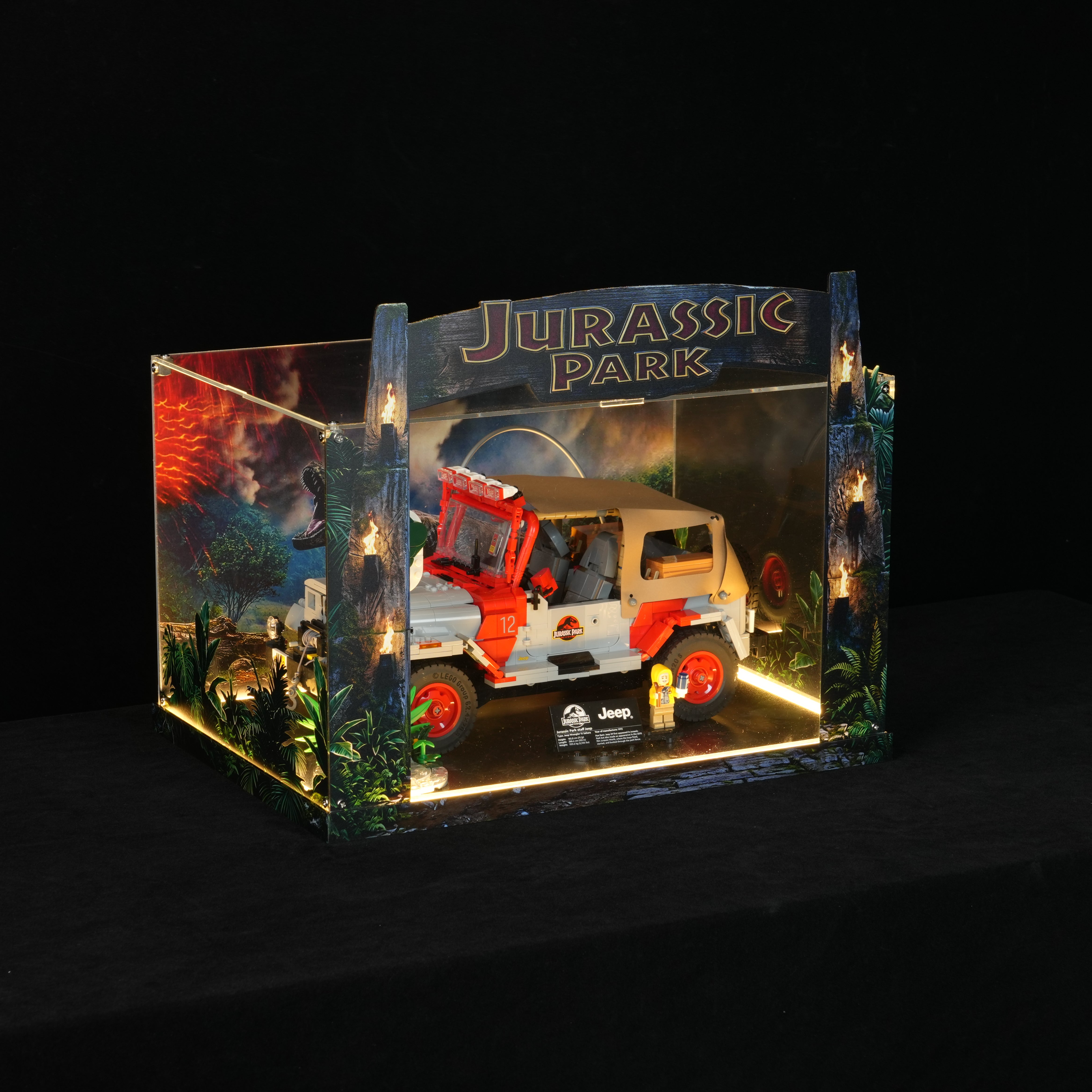 LED Light Acrylic Display Case for LEGO® Jurassic World™ 77984 Jurassic Park Jeep® Wrangler (LEGO® Set NOT Include)