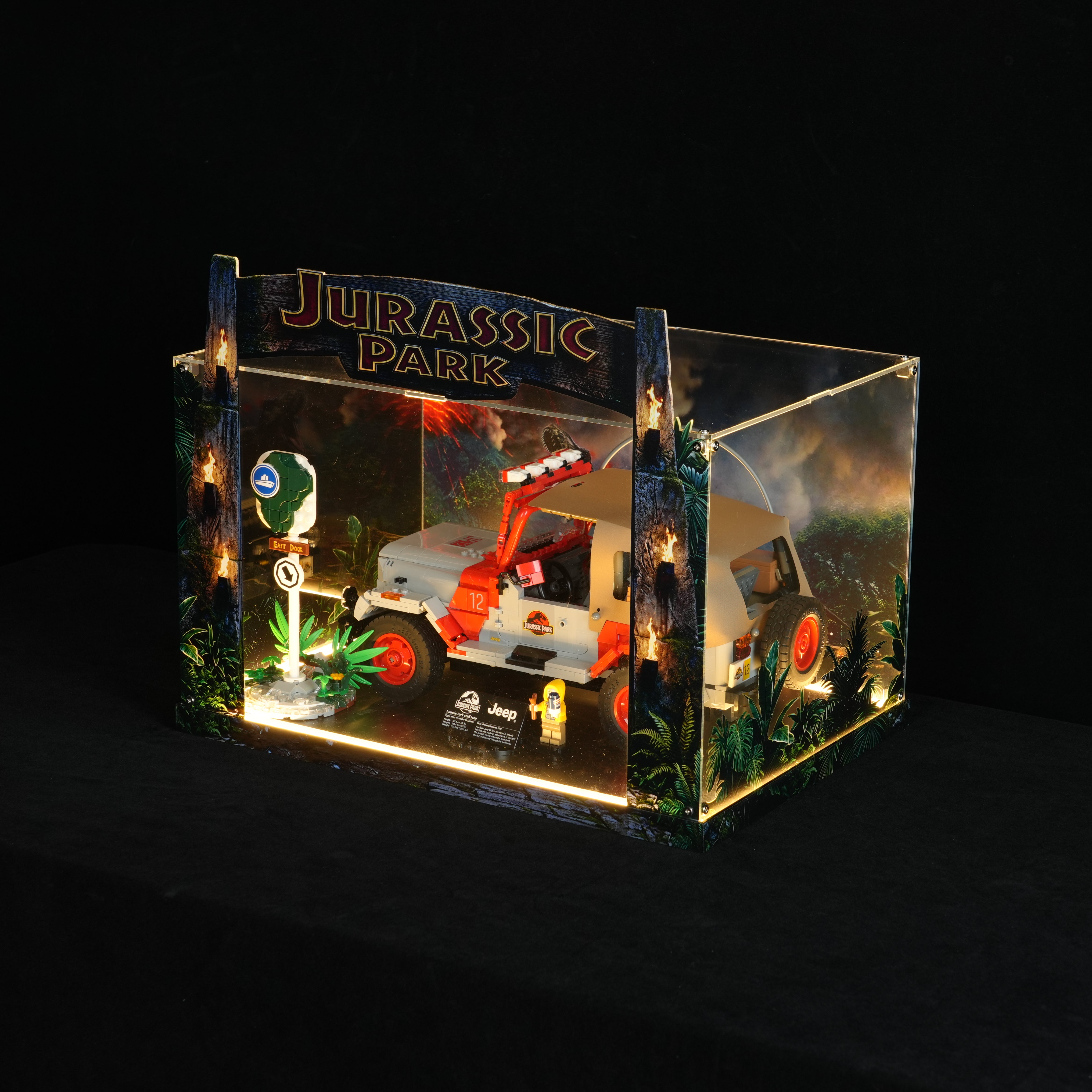 LED Light Acrylic Display Case for LEGO® Jurassic World™ 77984 Jurassic Park Jeep® Wrangler (LEGO® Set NOT Include)