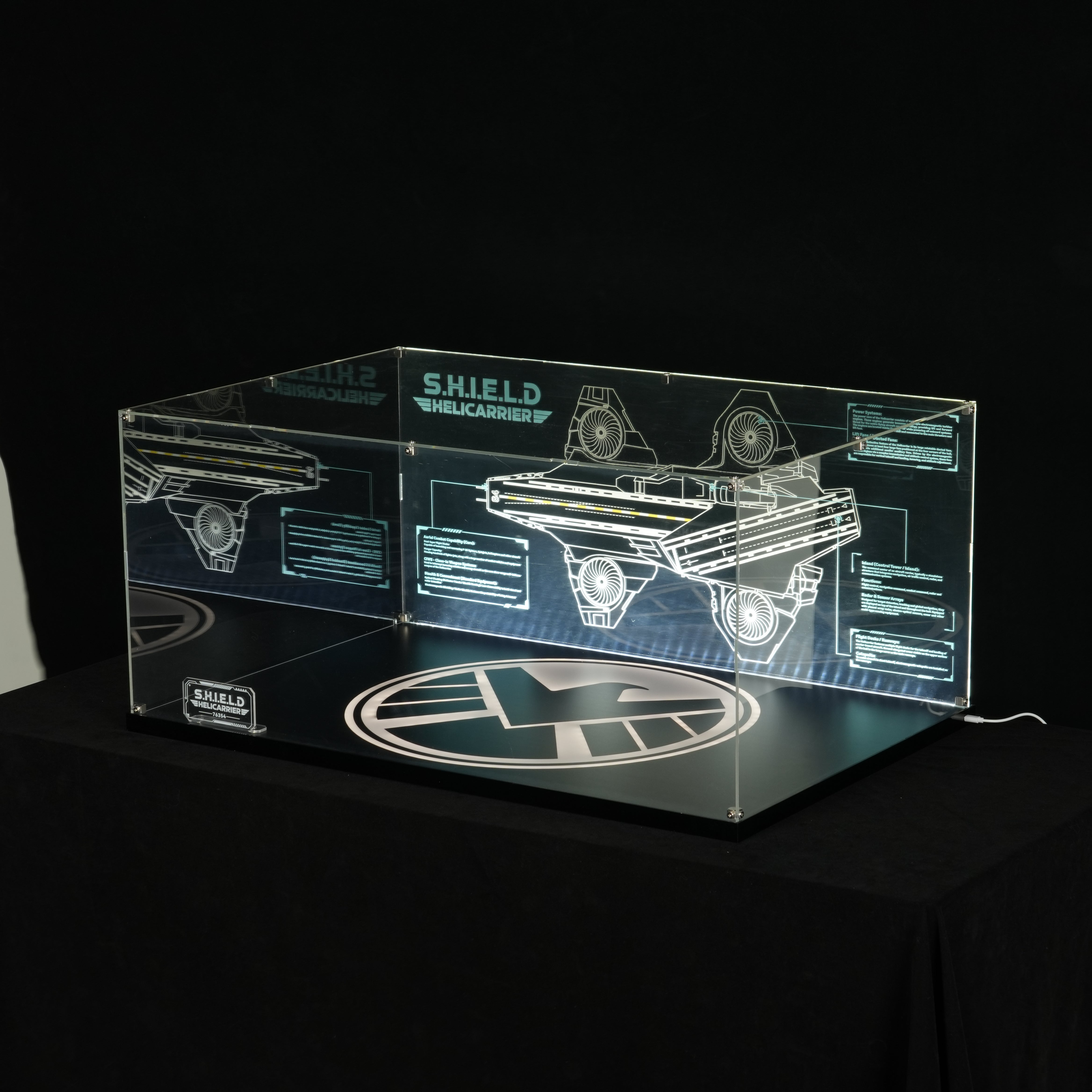 LED Light Acrylic Display Case for LEGO® Marvel 76354 S.H.I.E.L.D. Helicarrier (LEGO® Set Not Included).