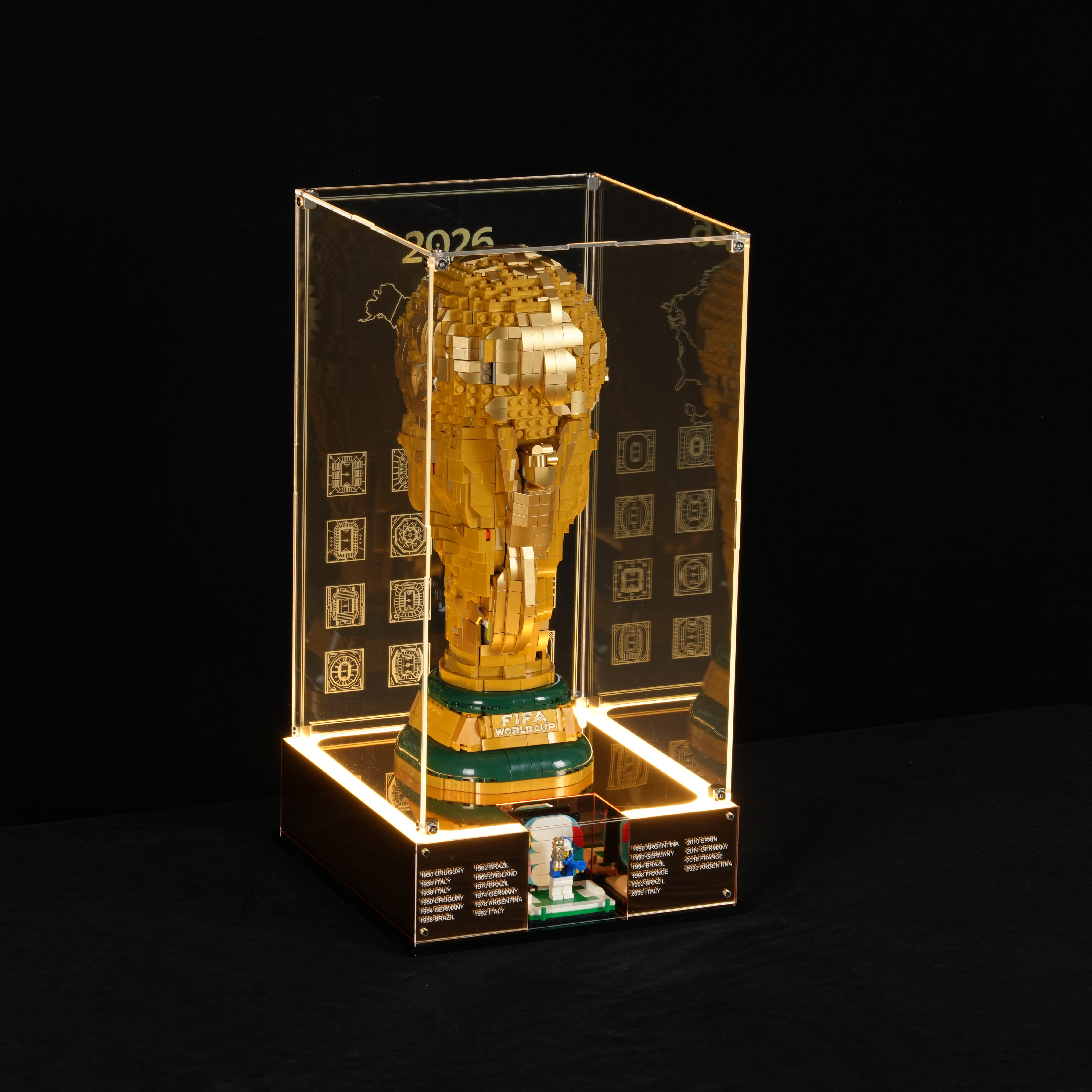 LED Light Acrylic Display Case for LEGO® Editions 43020 / 43019 Soccer Ball / FIFA World Cup™ Official Trophy (LEGO® Set Not Included).