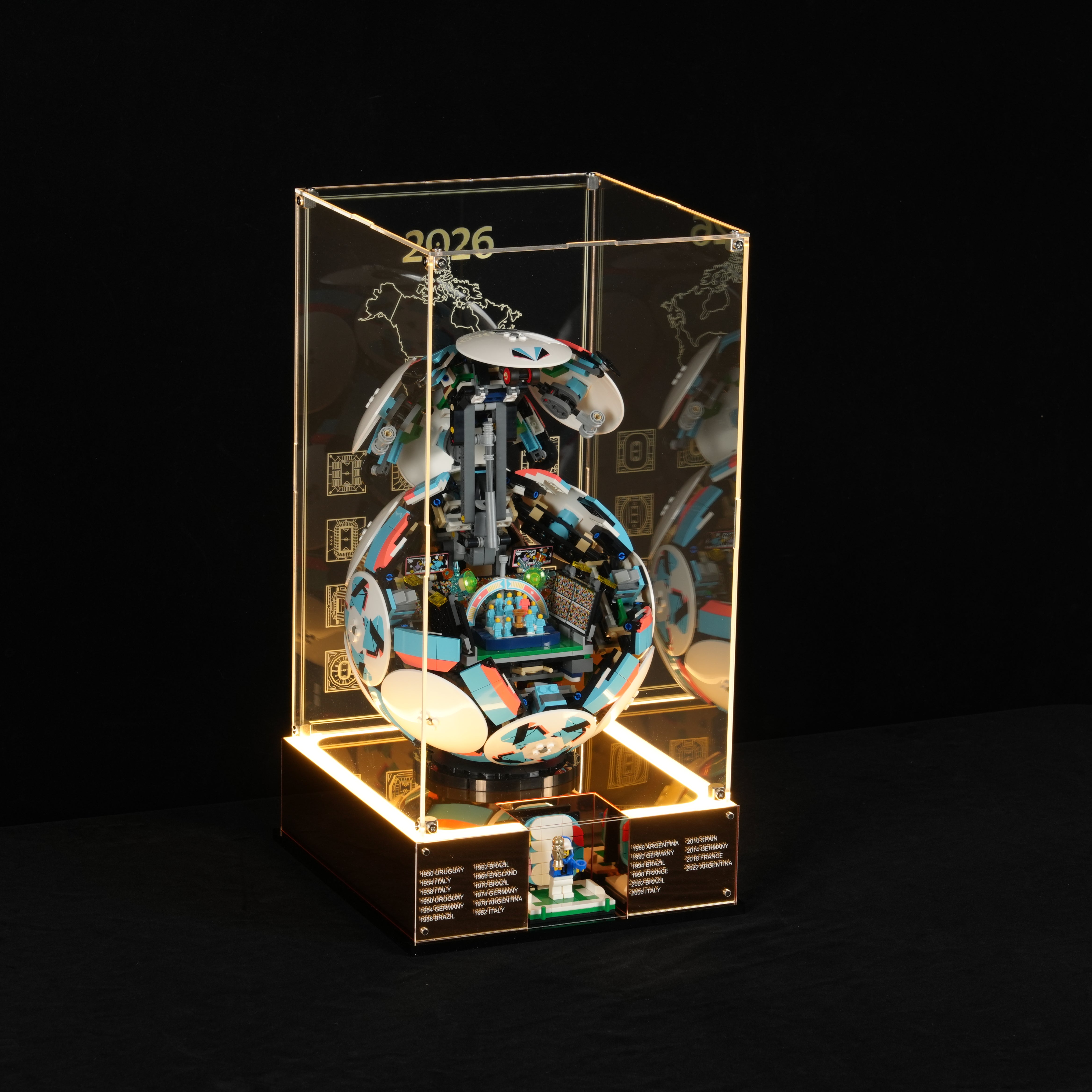 LED Light Acrylic Display Case for LEGO® Editions 43020 / 43019 Soccer Ball / FIFA World Cup™ Official Trophy (LEGO® Set Not Included).