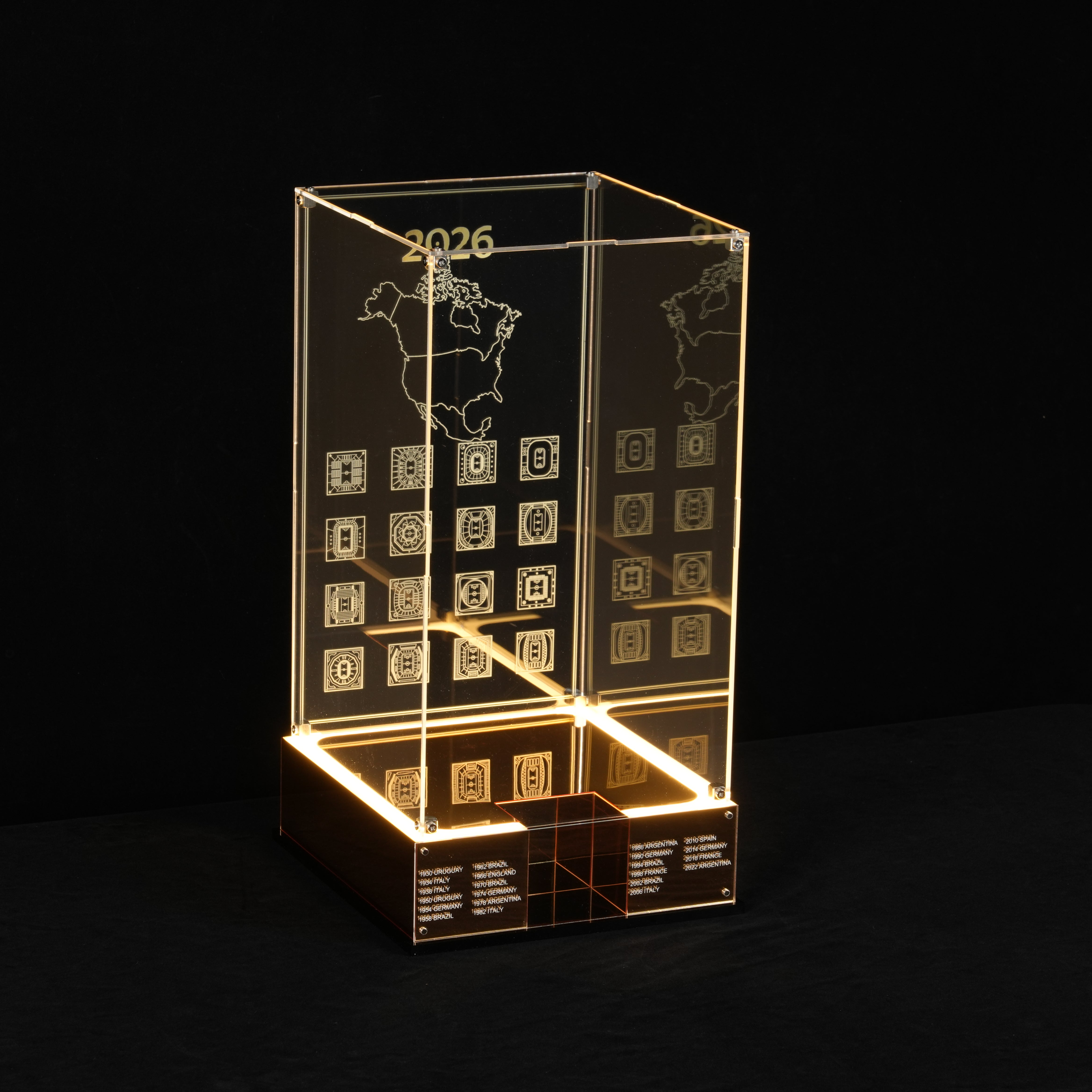 LED Light Acrylic Display Case for LEGO® Editions 43020 / 43019 Soccer Ball / FIFA World Cup™ Official Trophy (LEGO® Set Not Included).
