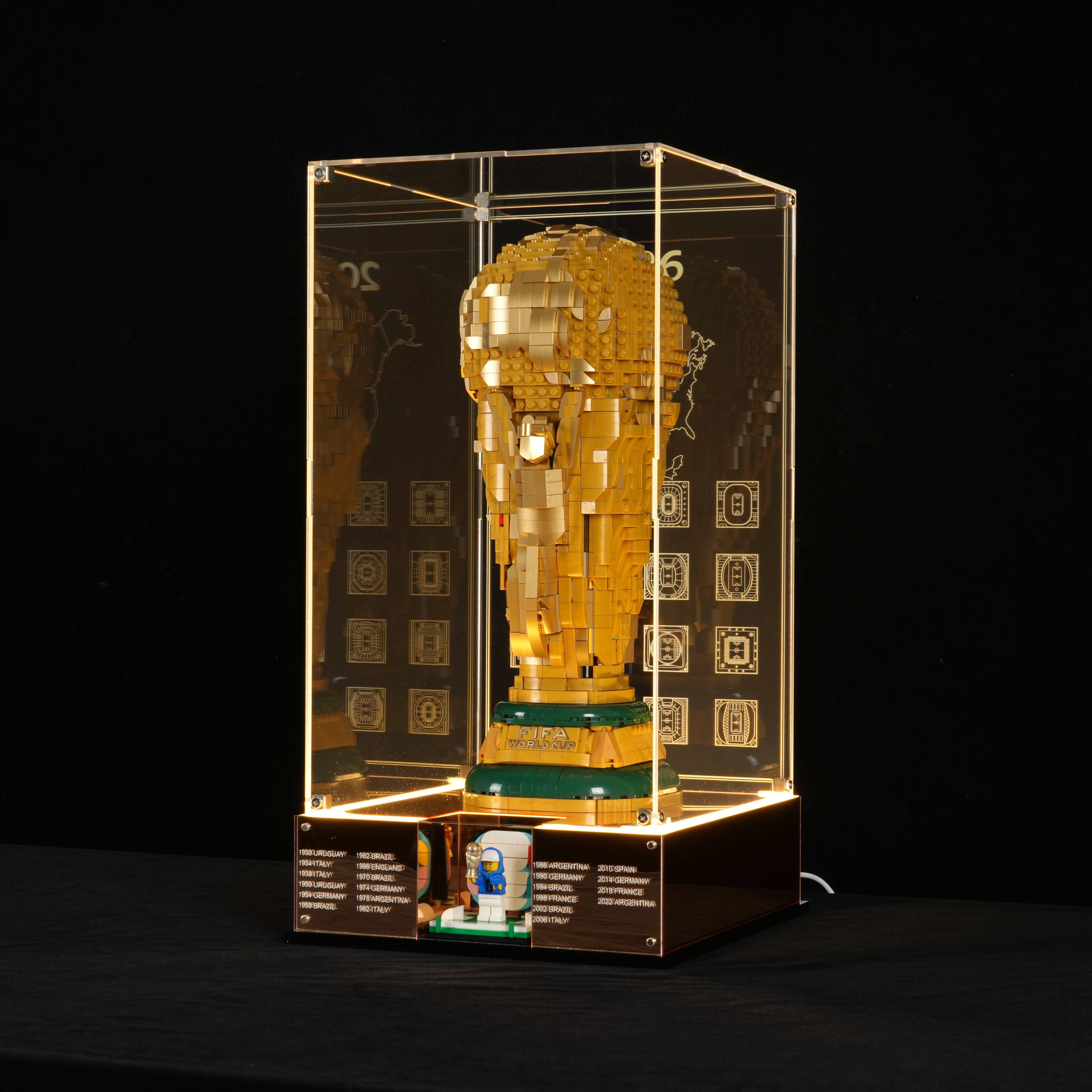 LED Light Acrylic Display Case for LEGO® Editions 43020 / 43019 Soccer Ball / FIFA World Cup™ Official Trophy (LEGO® Set Not Included).