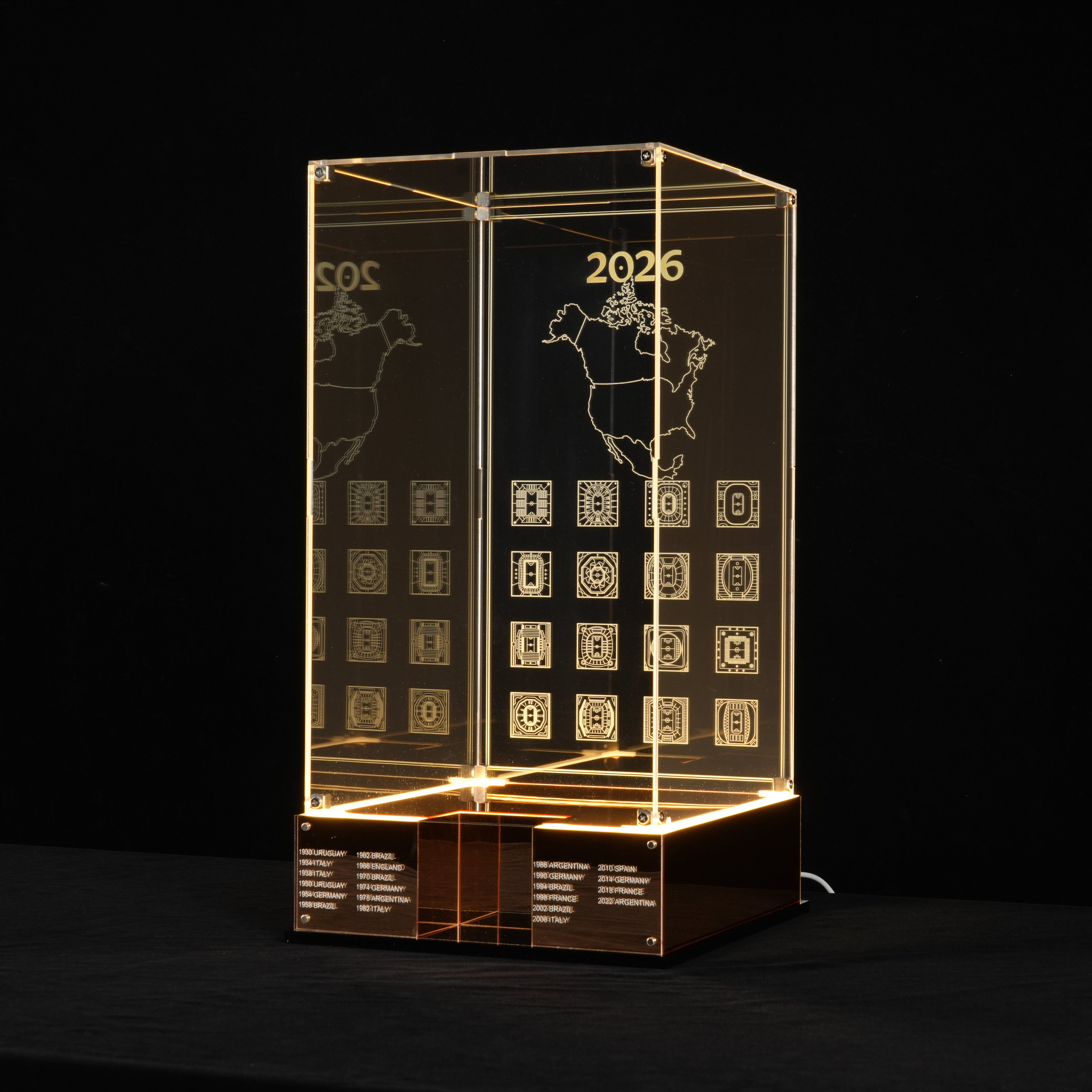 LED Light Acrylic Display Case for LEGO® Editions 43020 / 43019 Soccer Ball / FIFA World Cup™ Official Trophy (LEGO® Set Not Included).
