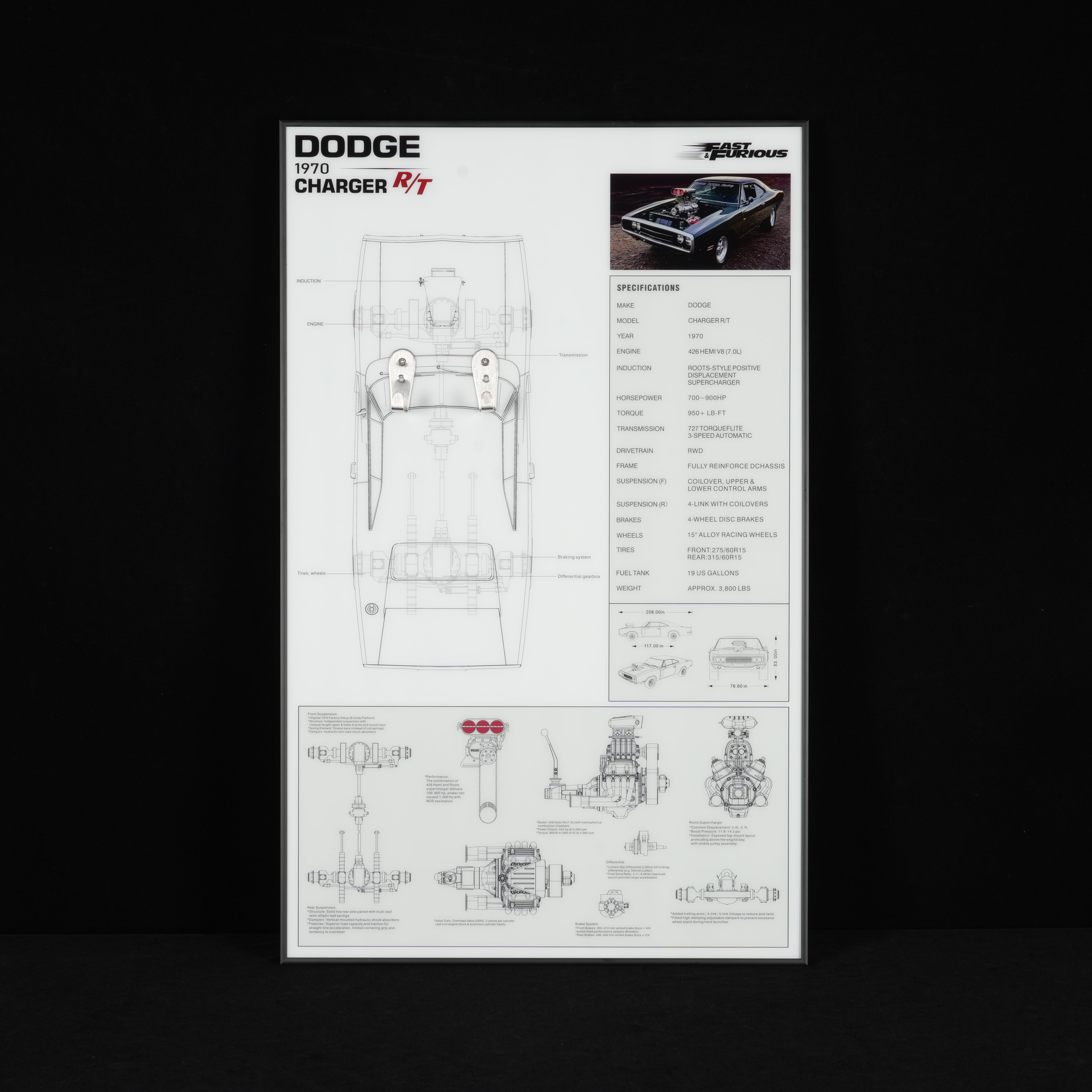 Acrylic Display Wall Mount for LEGO® Technic™ 42231 Fast and Furious Dodge Charger R/T Car (LEGO® Set NOT Include)