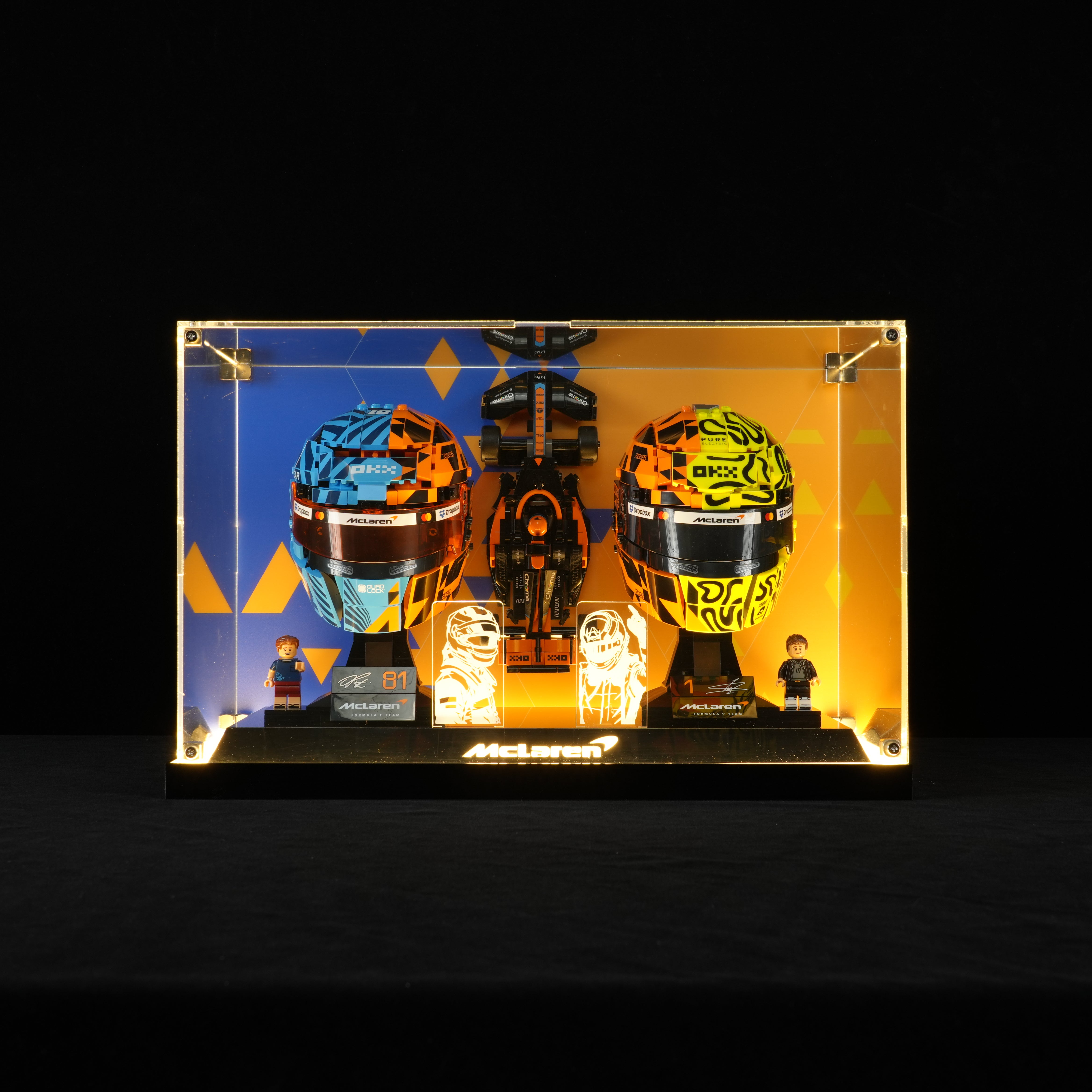 LED Light Acrylic Display Case for LEGO® Editions 43017 Oscar Piastri & 43023 Lando Norris McLaren F1® Team Helmet (LEGO® Set NOT Include)