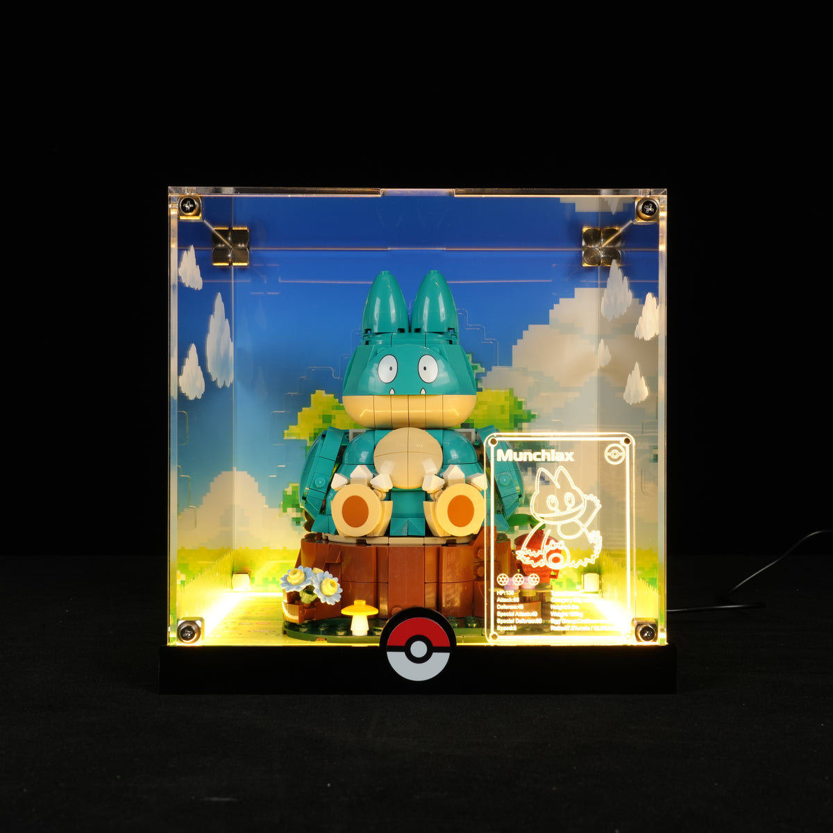 LED Light Acrylic Display Case for LEGO® Pokémon 72150 Munchlax (LEGO® Set Not Included).