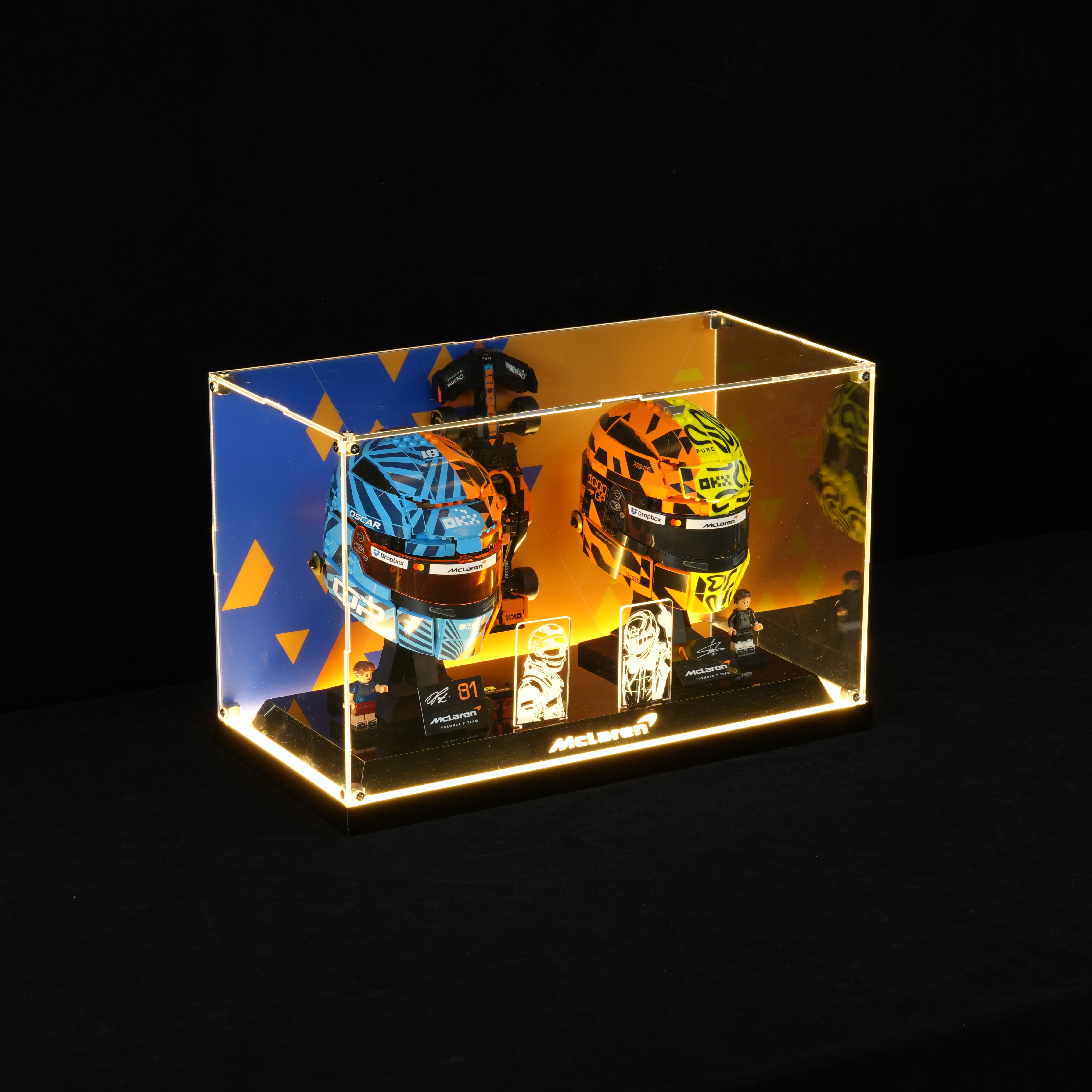 LED Light Acrylic Display Case for LEGO® Editions 43017 Oscar Piastri & 43023 Lando Norris McLaren F1® Team Helmet (LEGO® Set NOT Include)