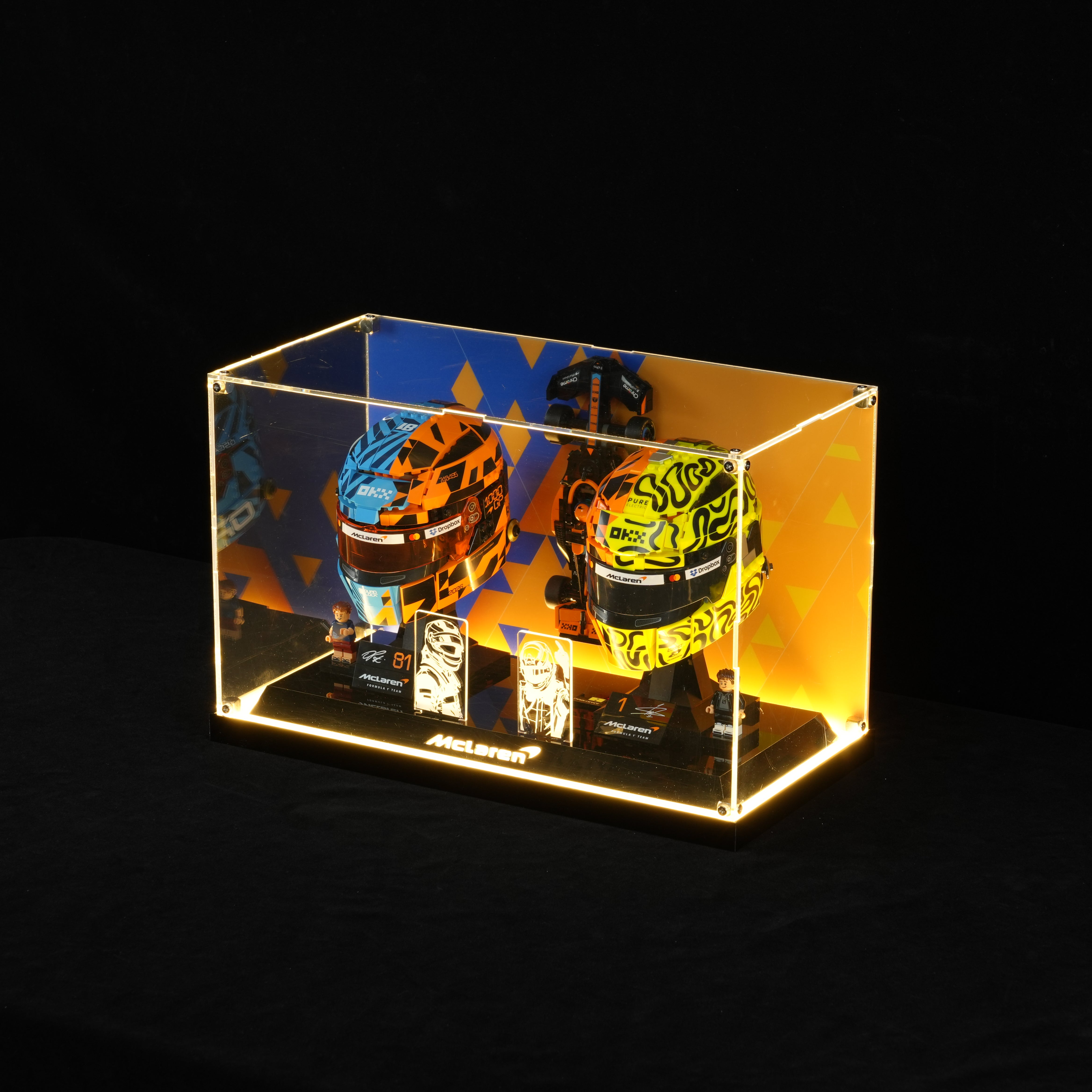 LED Light Acrylic Display Case for LEGO® Editions 43017 Oscar Piastri & 43023 Lando Norris McLaren F1® Team Helmet (LEGO® Set NOT Include)