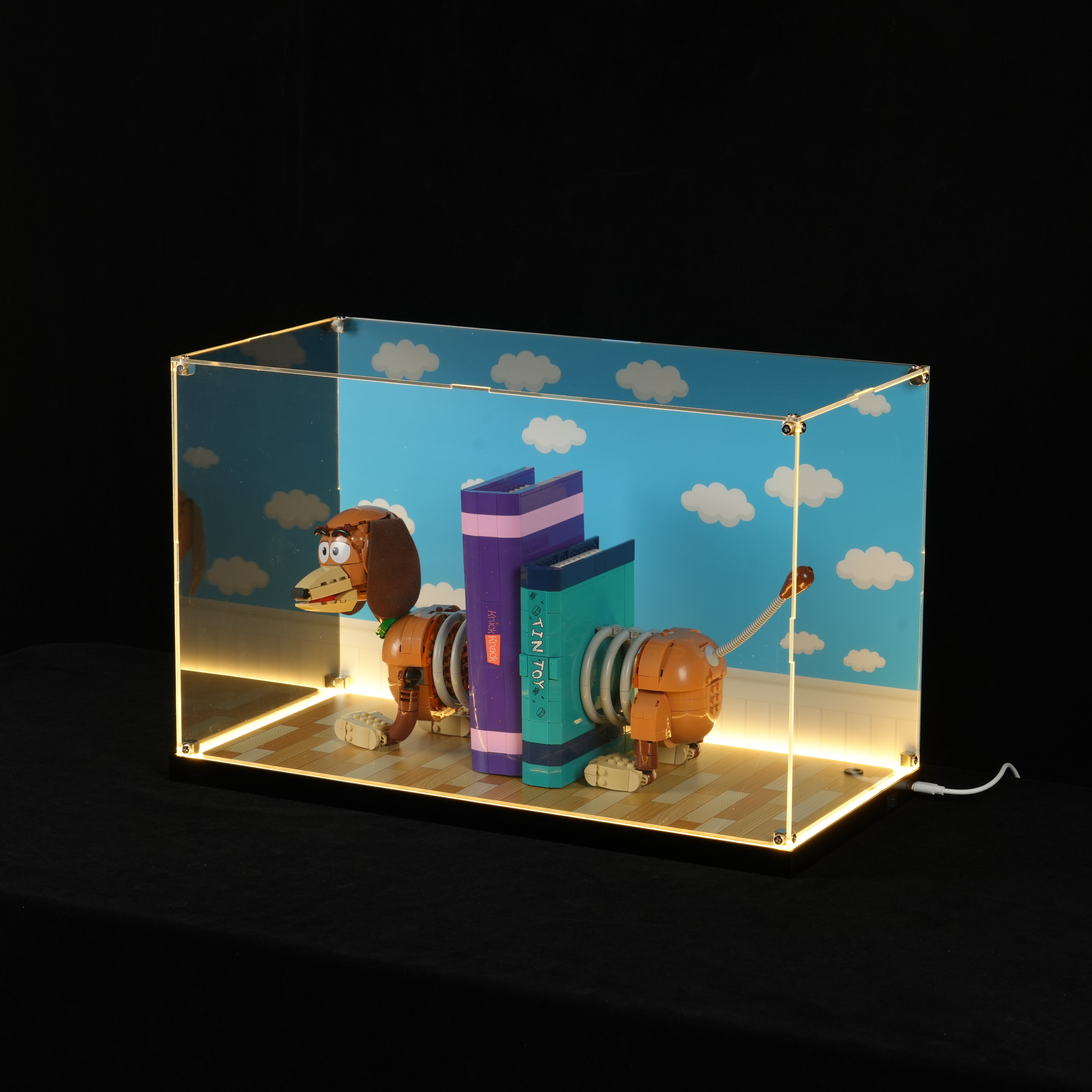 LED Light Acrylic Display Case for LEGO® Disney™ 43301 Toy Story Slinky Dog Bookends (LEGO® Set NOT Include)