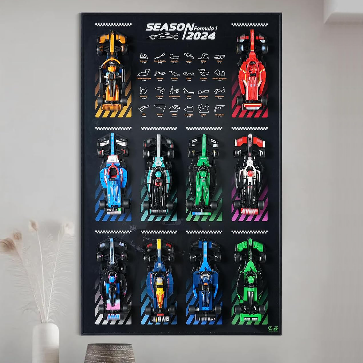 LED Light Acrylic Display Wall Mount for LEGO® 66802 (77422-77251) F1 Car Speed Champions Ultimate Formula 1 Collector's Pack (Lego Set Not Included)