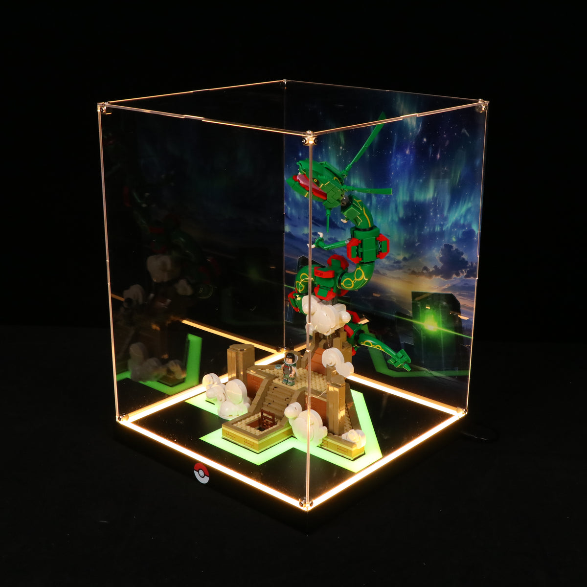 LED Light Acrylic Display Case for LEGO® Pokémon 72168 Rayquaza (LEGO® Set NOT Include)