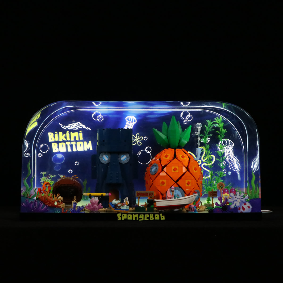 One-Piece Design LED Light Acrylic Display Case for LEGO® Icons 11386 SpongeBob SquarePants™: Bikini Bottom (LEGO® Set Not Included)