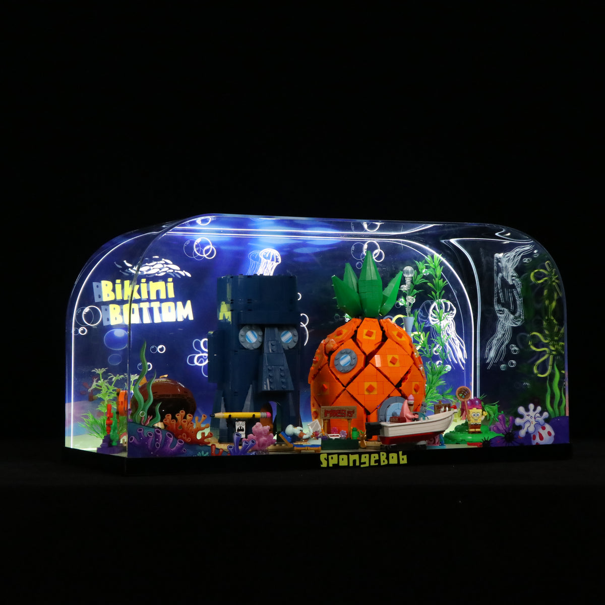 One-Piece Design LED Light Acrylic Display Case for LEGO® Icons 11386 SpongeBob SquarePants™: Bikini Bottom (LEGO® Set Not Included)