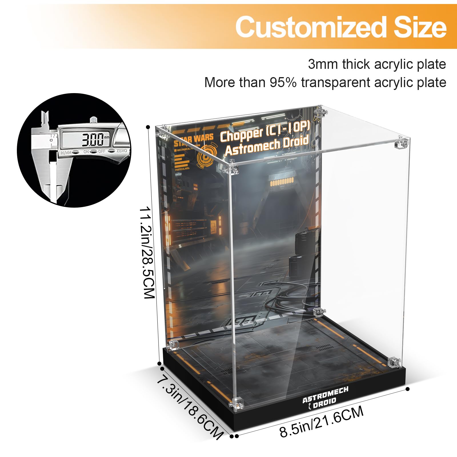 Acrylic Display Case for Lego Star Wars 75416 Chopper (C1-10P) Astromech Droid (Lego Set Not Included)